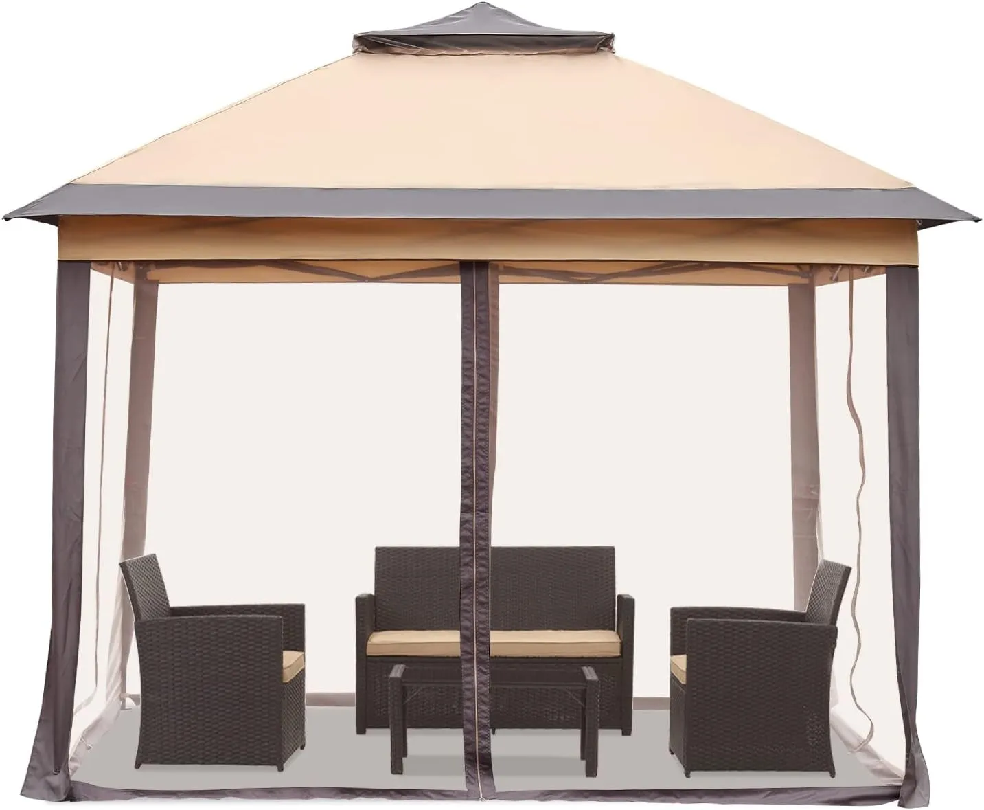 11X11 Ft Gazebo Tent with Mosquito Netting, Folding Heavy Duty Height Adjustable Sun Shelter Gazebos