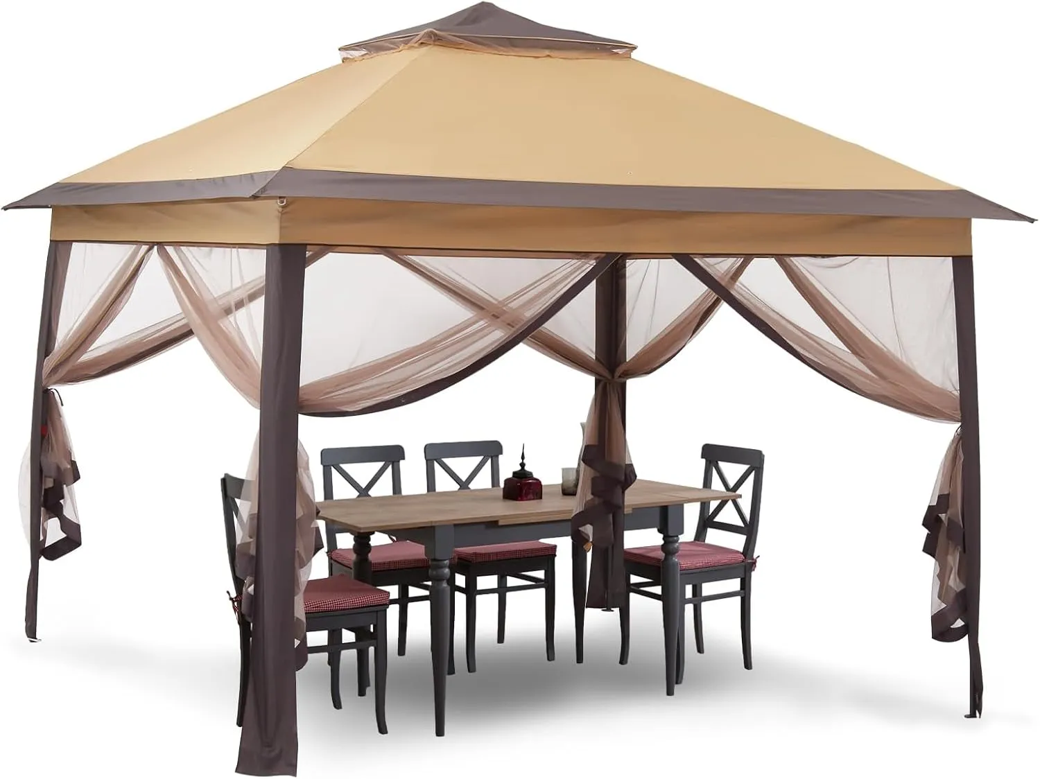 11X11 Ft Gazebo Tent with Mosquito Netting, Folding Heavy Duty Height Adjustable Sun Shelter Gazebos