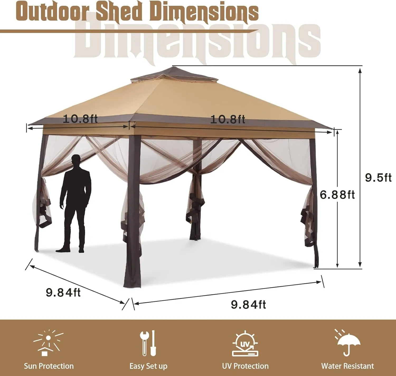 11X11 Ft Gazebo Tent with Mosquito Netting, Folding Heavy Duty Height Adjustable Sun Shelter Gazebos