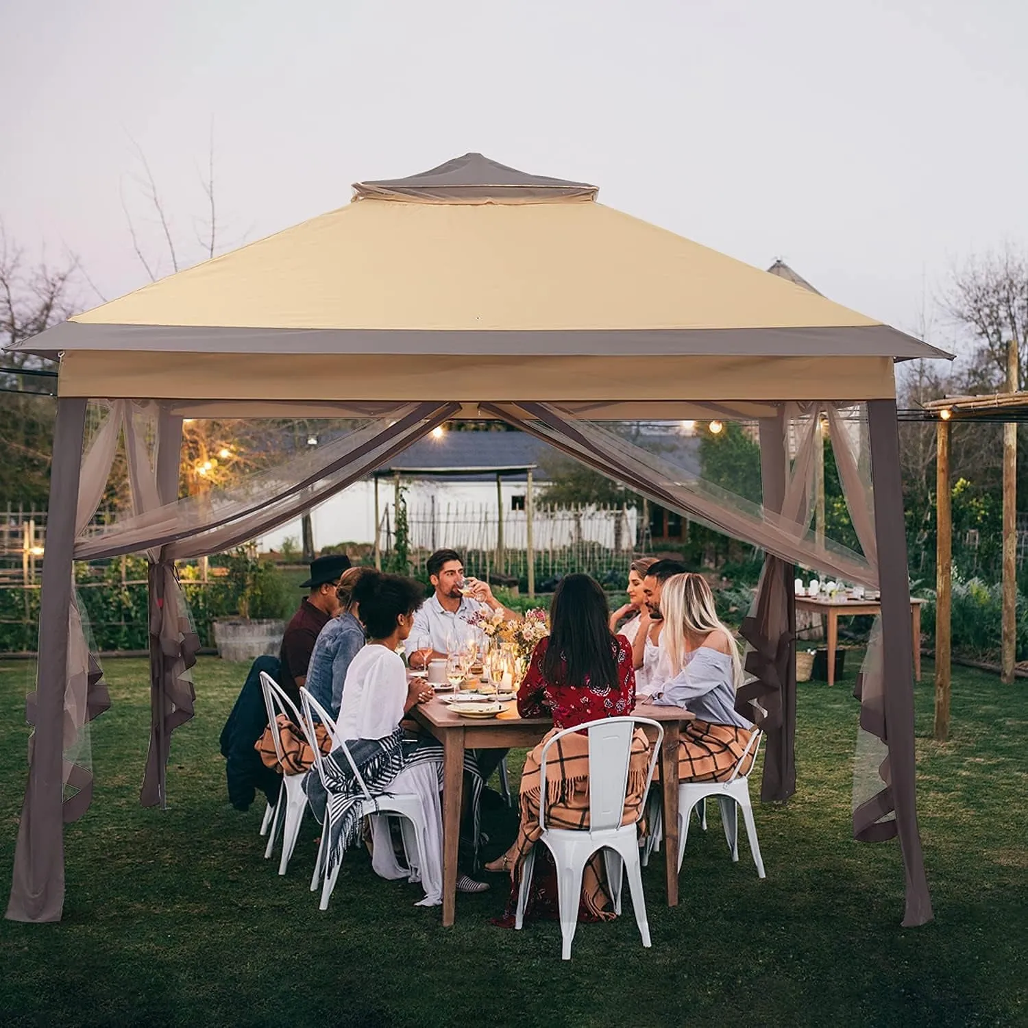 11X11 Ft Gazebo Tent with Mosquito Netting, Folding Heavy Duty Height Adjustable Sun Shelter Gazebos