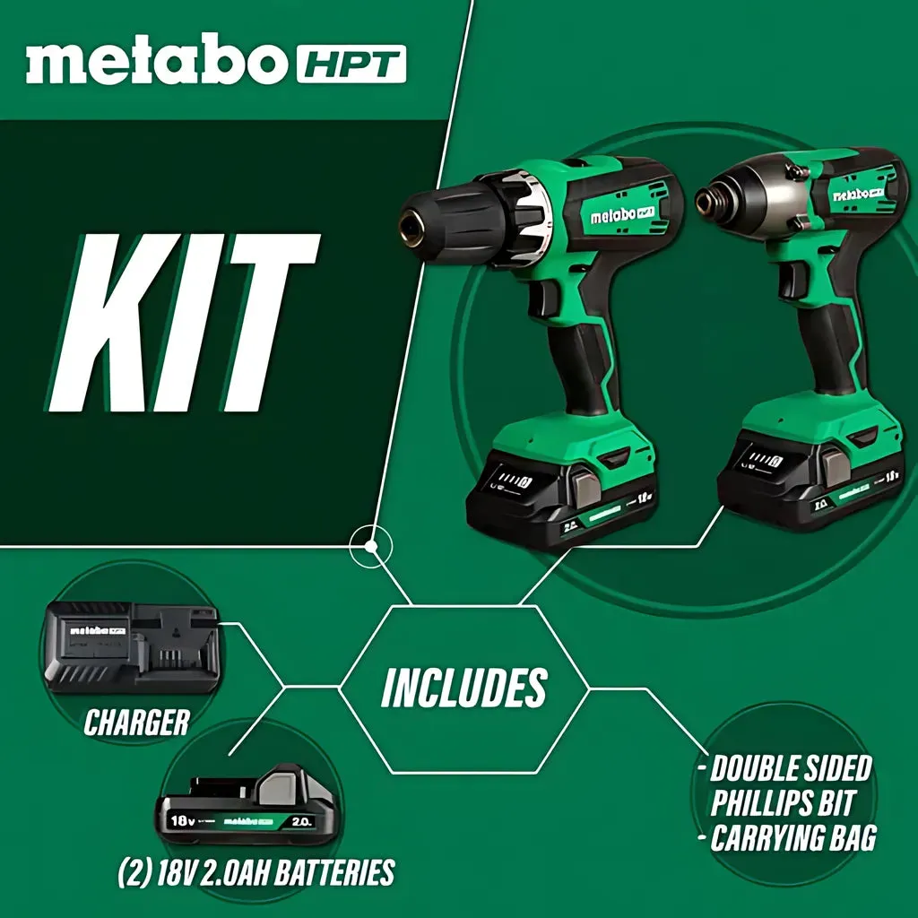 18V Brushed Hammer Drill and Impact Driver Combo Kit