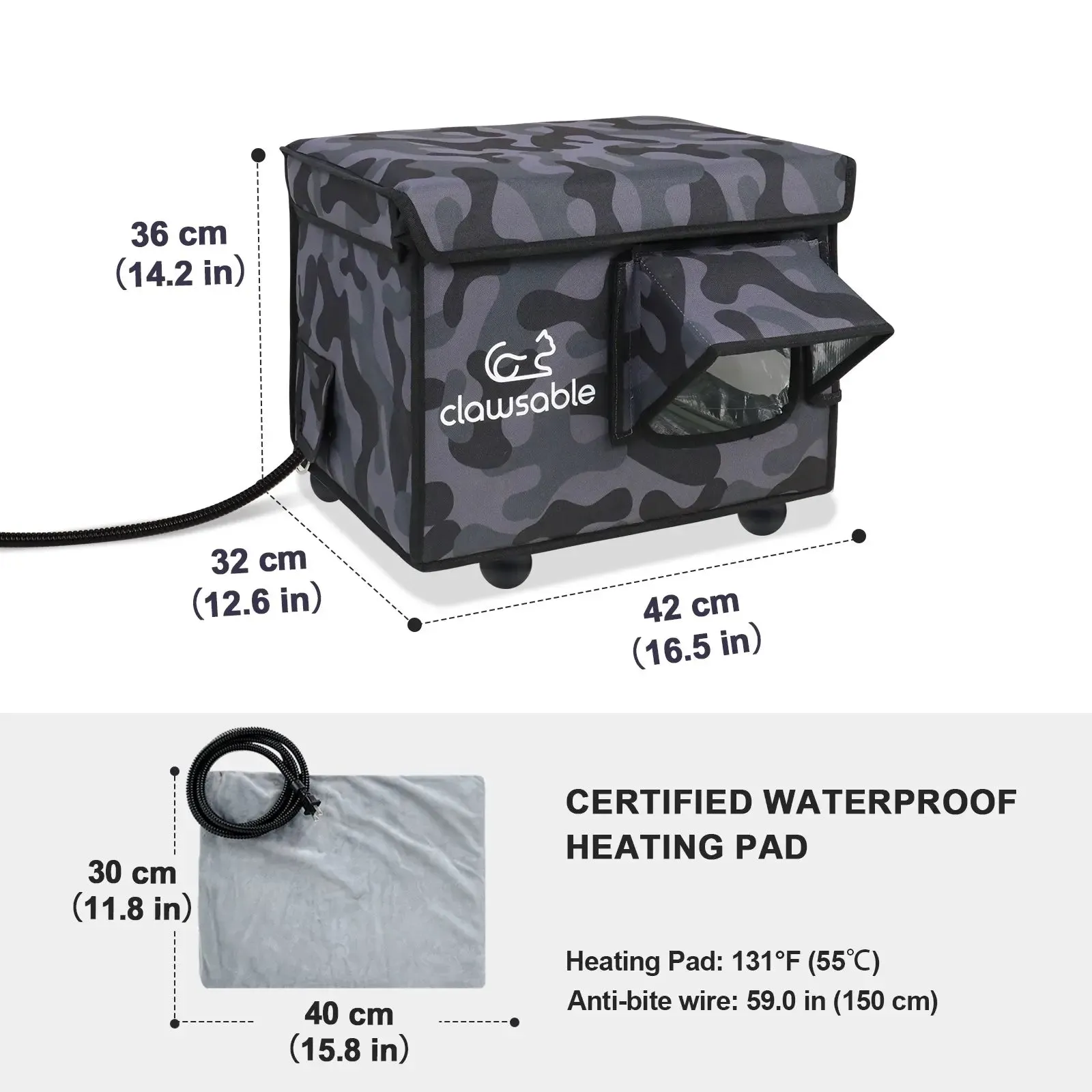 2-Door Lift-Top Heated Outdoor Cat House Small