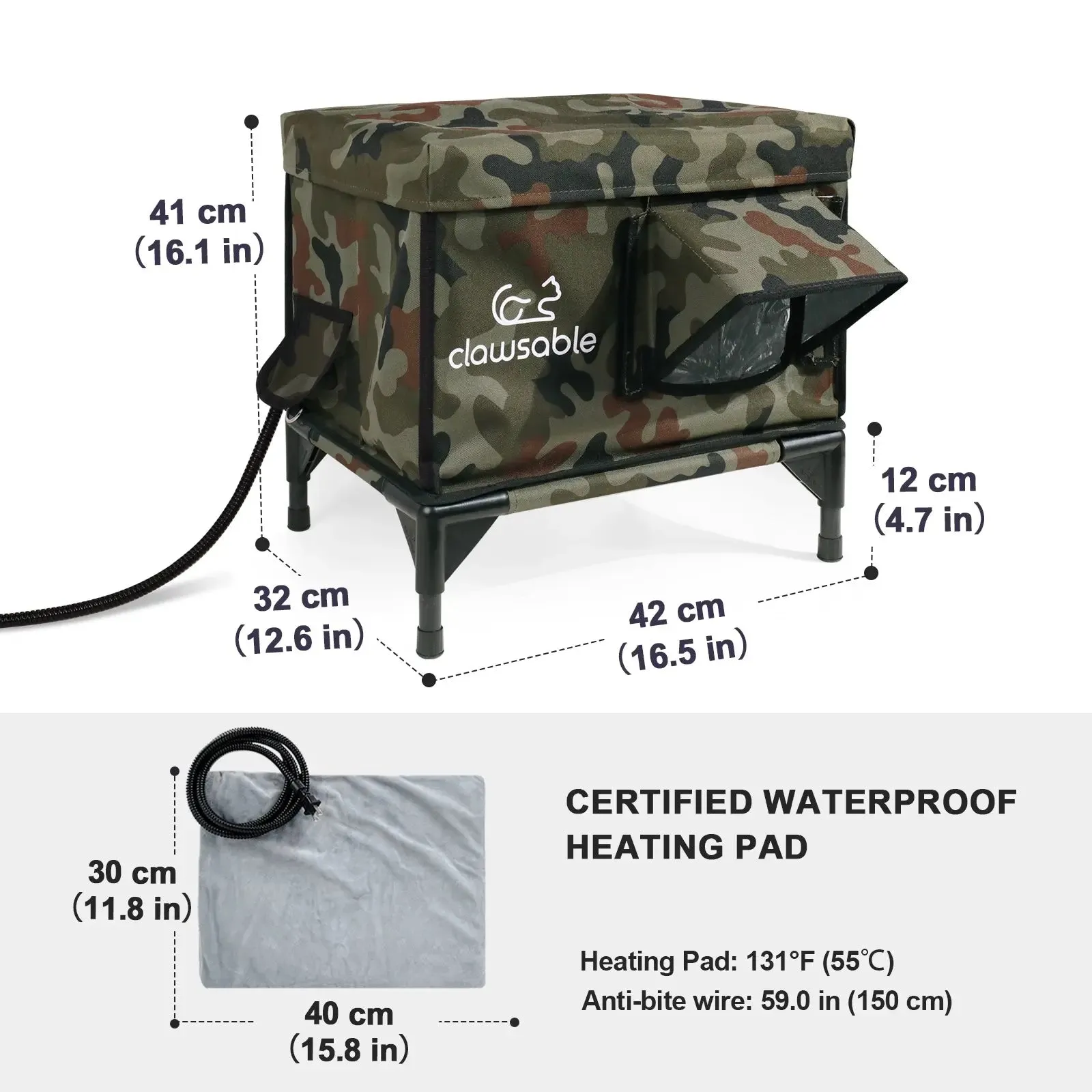 2-Door Portable Elevated Heated Outdoor Cat House Small