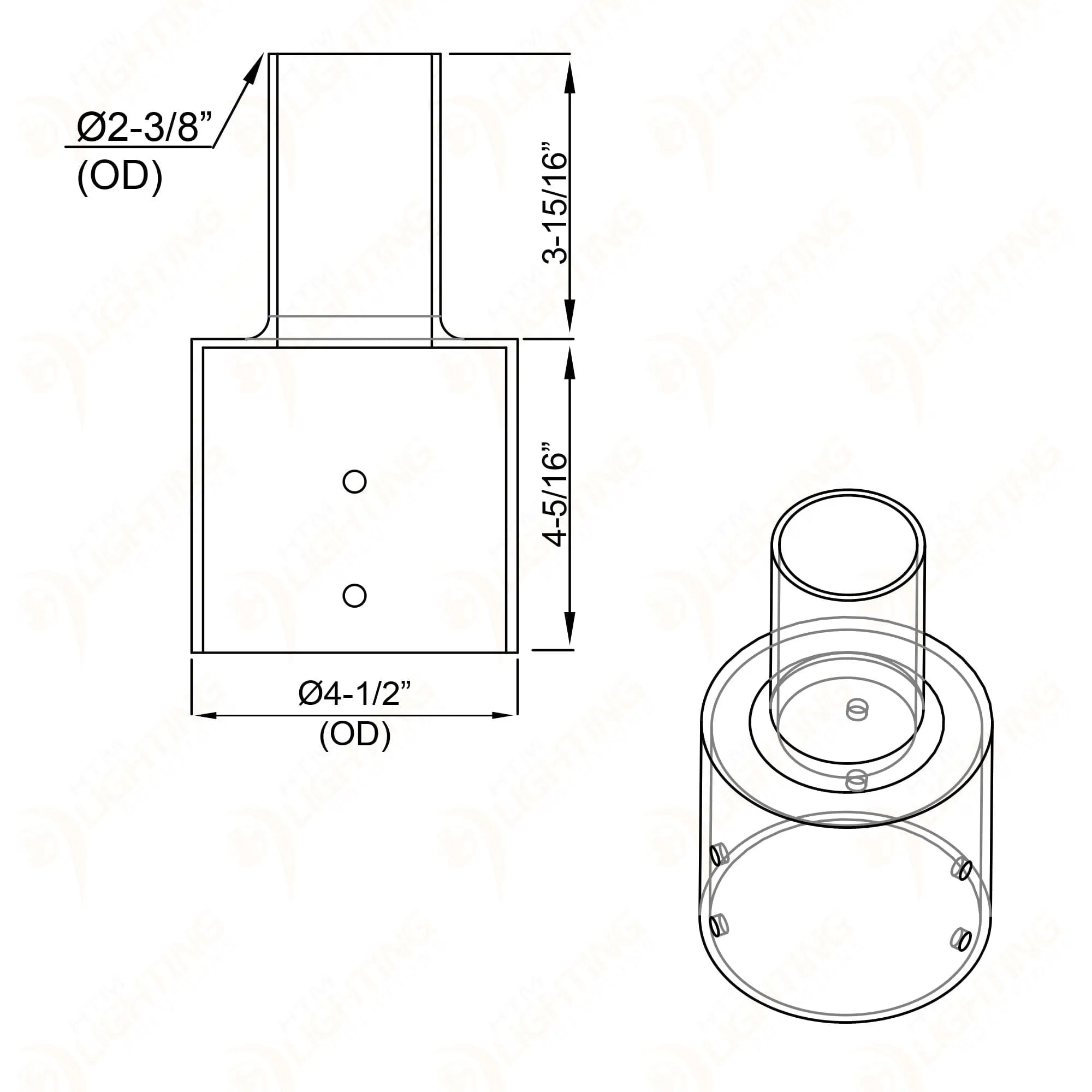 4" Round Pole Mount With 2-3/8" Vertical Tenon (V2)