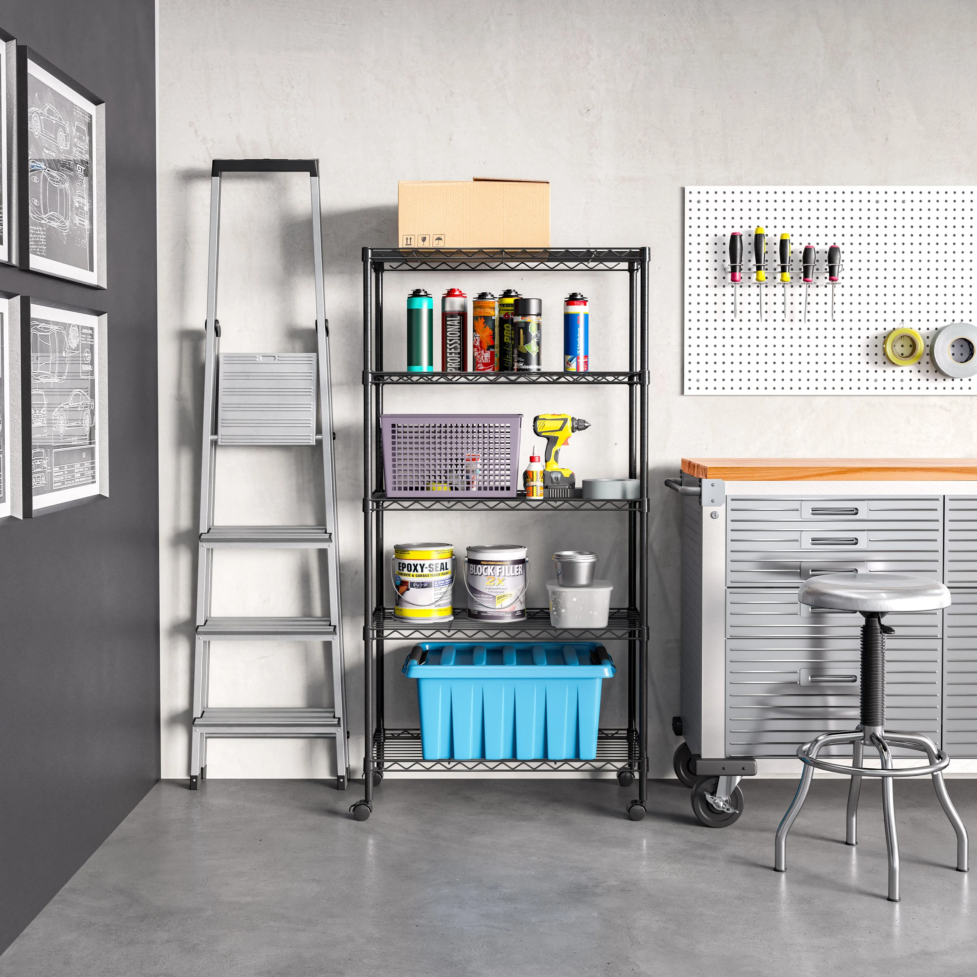 5-Tier Steel Shelving, Black