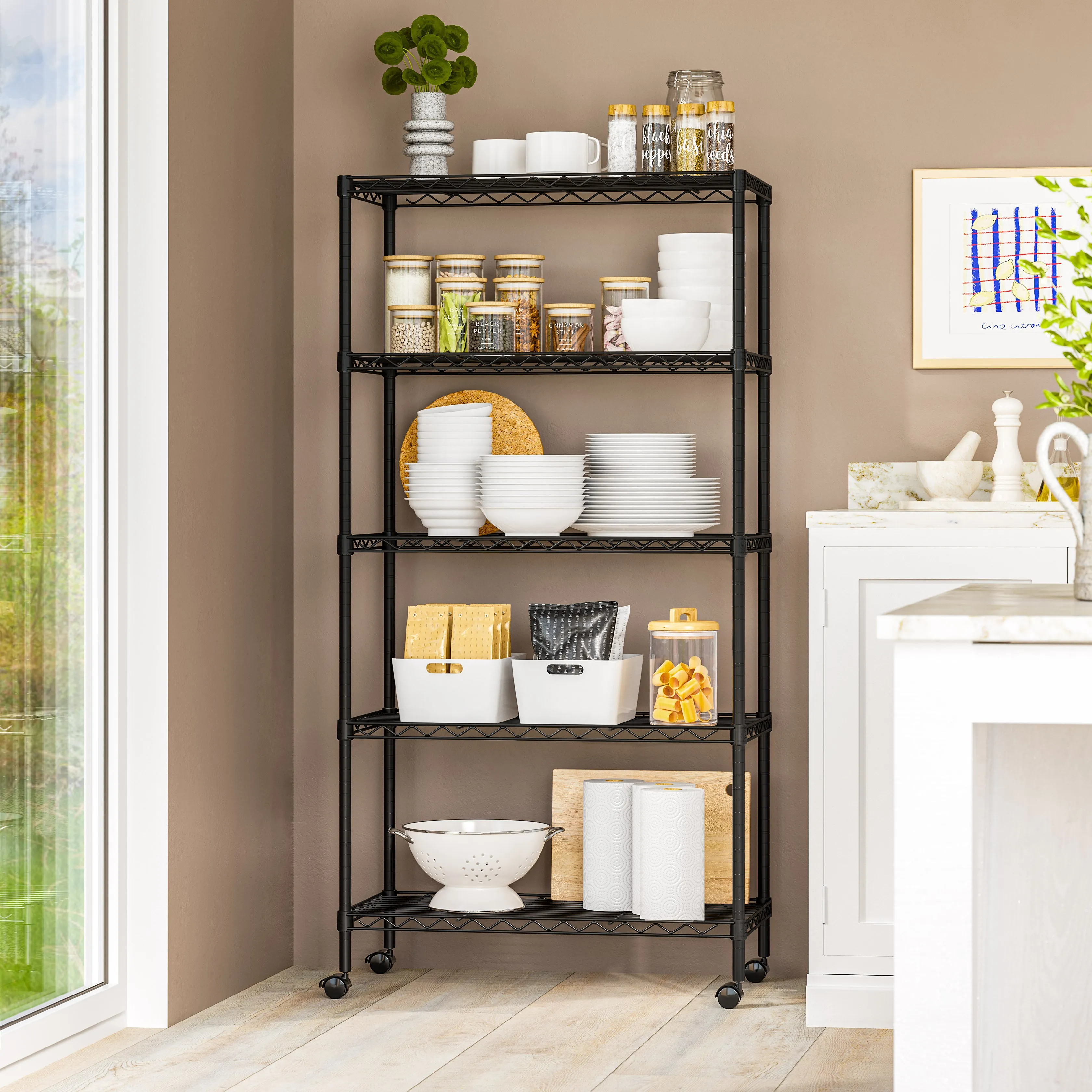 5-Tier Steel Shelving, Black