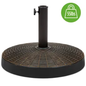 55lb Round Wicker Style Patio Umbrella Stand w/ Blackened Bronze Finish