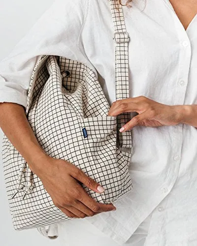 BAGGU Canvas Backpack, Durable and Stylish Simple Canvas Satchel for Daily Essentials, Natural Grid