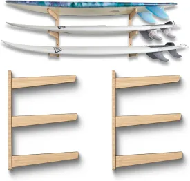 Bamboo 3 Board Surfboard Wall Rack, Surfboard Wall Mount, Works for Longboards & Shortboards, Surf board Rack, Surfboard Storage, Also Works for Wakeboards and Snowboards (Amber)