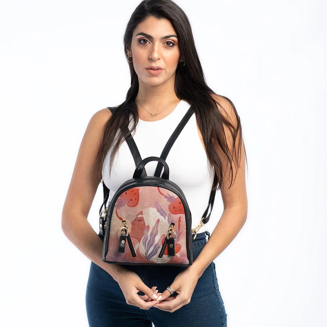 Black Mini Backpack Girl Art