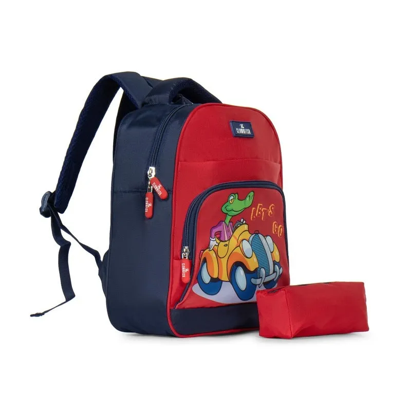 Casual Backpack - Fun & Durable Design | Pencil Pouch Included | 12 Litres | Red - Car