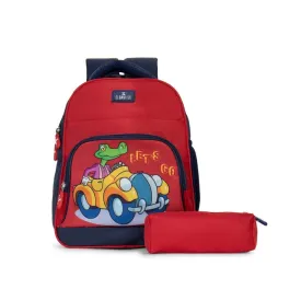 Casual Backpack - Fun & Durable Design | Pencil Pouch Included | 12 Litres | Red - Car