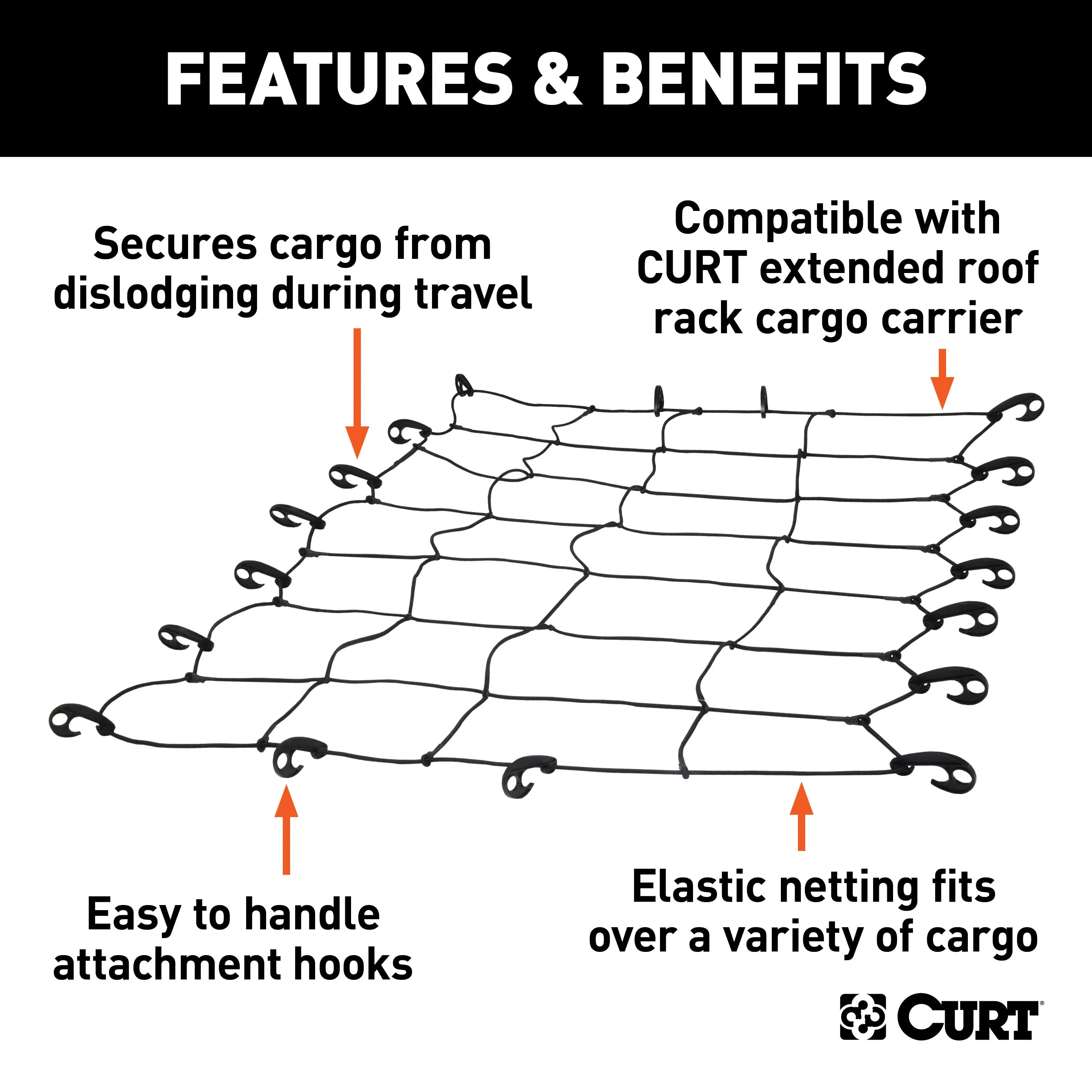 CURT 18201 CURT 18201 65 x 38-Inch Elastic Cargo Net with Hooks for Roof Basket