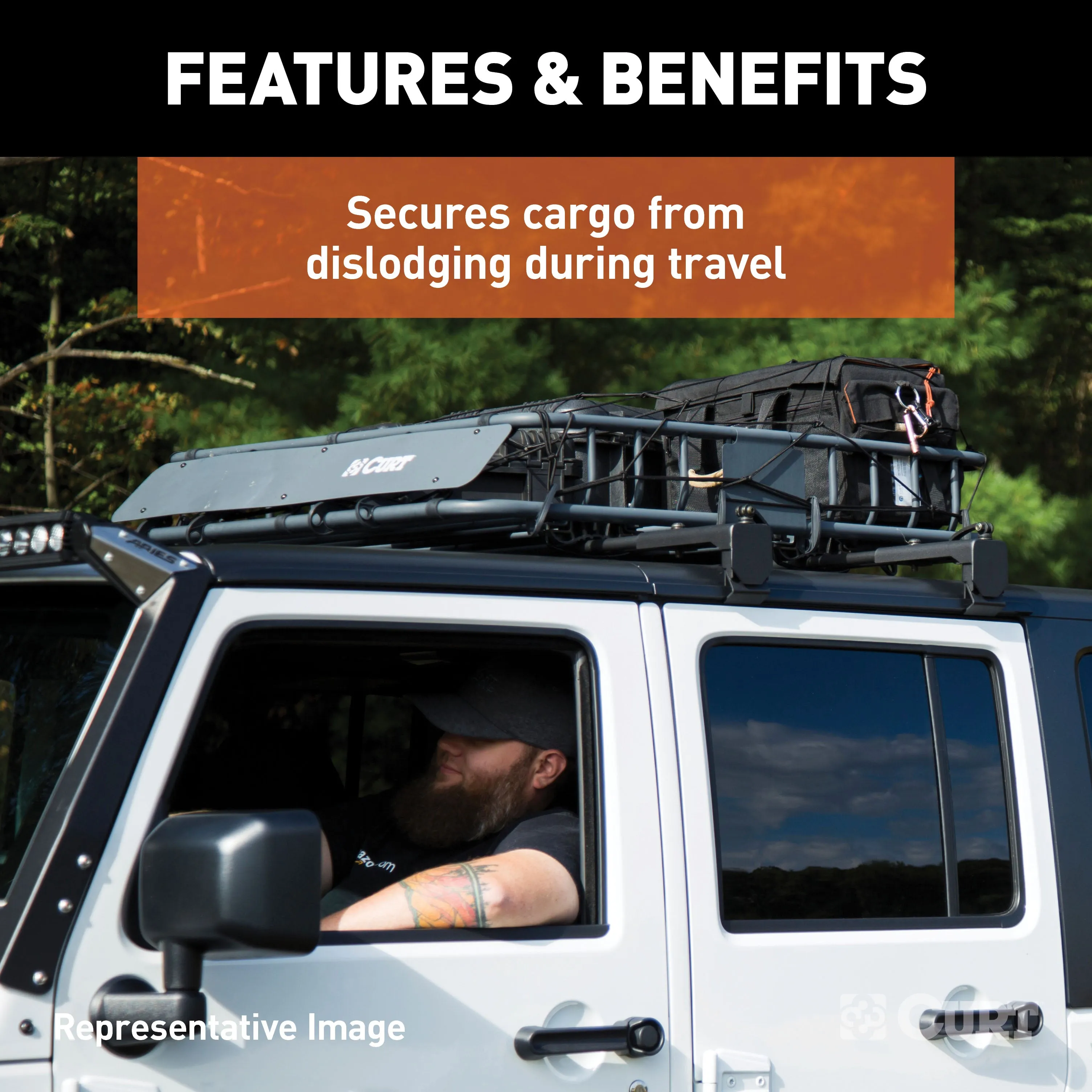 CURT 18201 CURT 18201 65 x 38-Inch Elastic Cargo Net with Hooks for Roof Basket