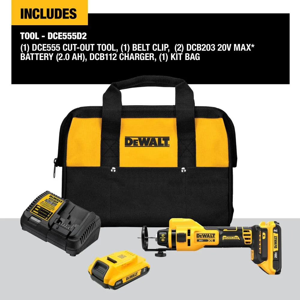 DeWALT 20V DCE555D2 MAX XR Drywall Cut Out Tool Kit