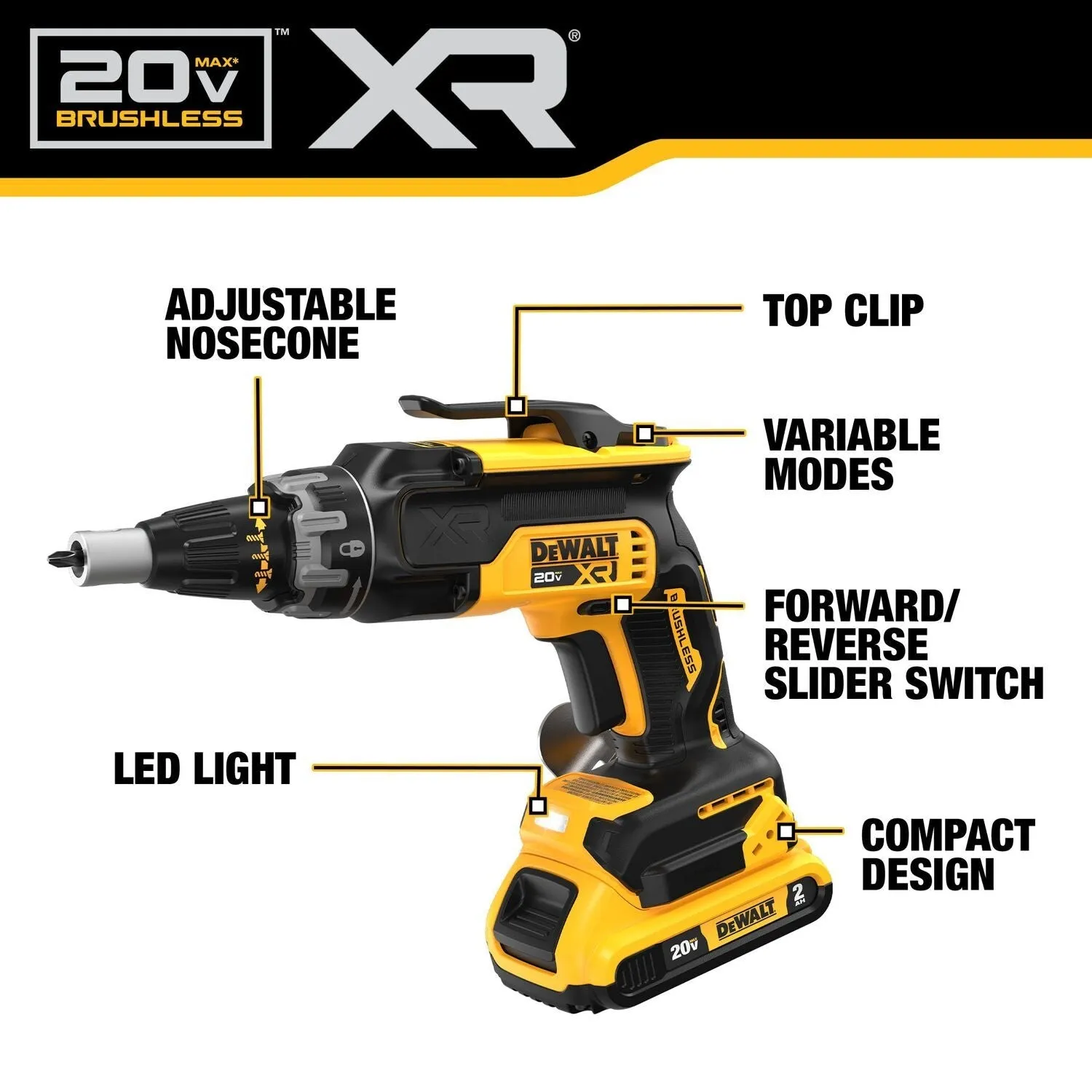 Dewalt DCK265D2 - 20V MAX* XR® Brushless Drywall Screwgun and Cut-Out Tool Combo Kit (2.0Ah)