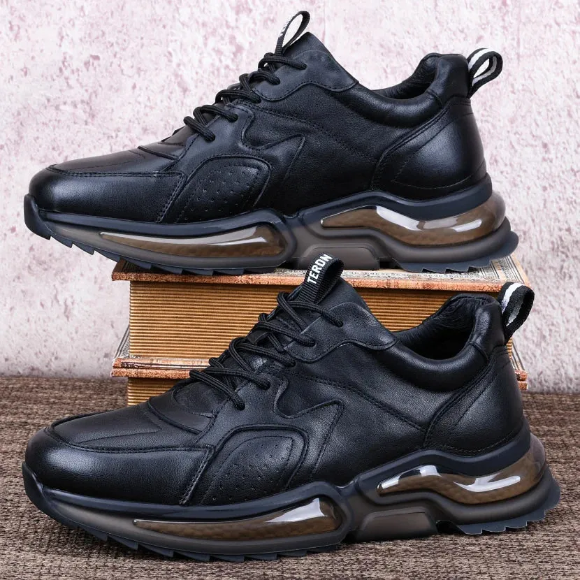 Genuine Leather Men's Casual Sports Sneaker-Shock-Absorbent Air Cushion