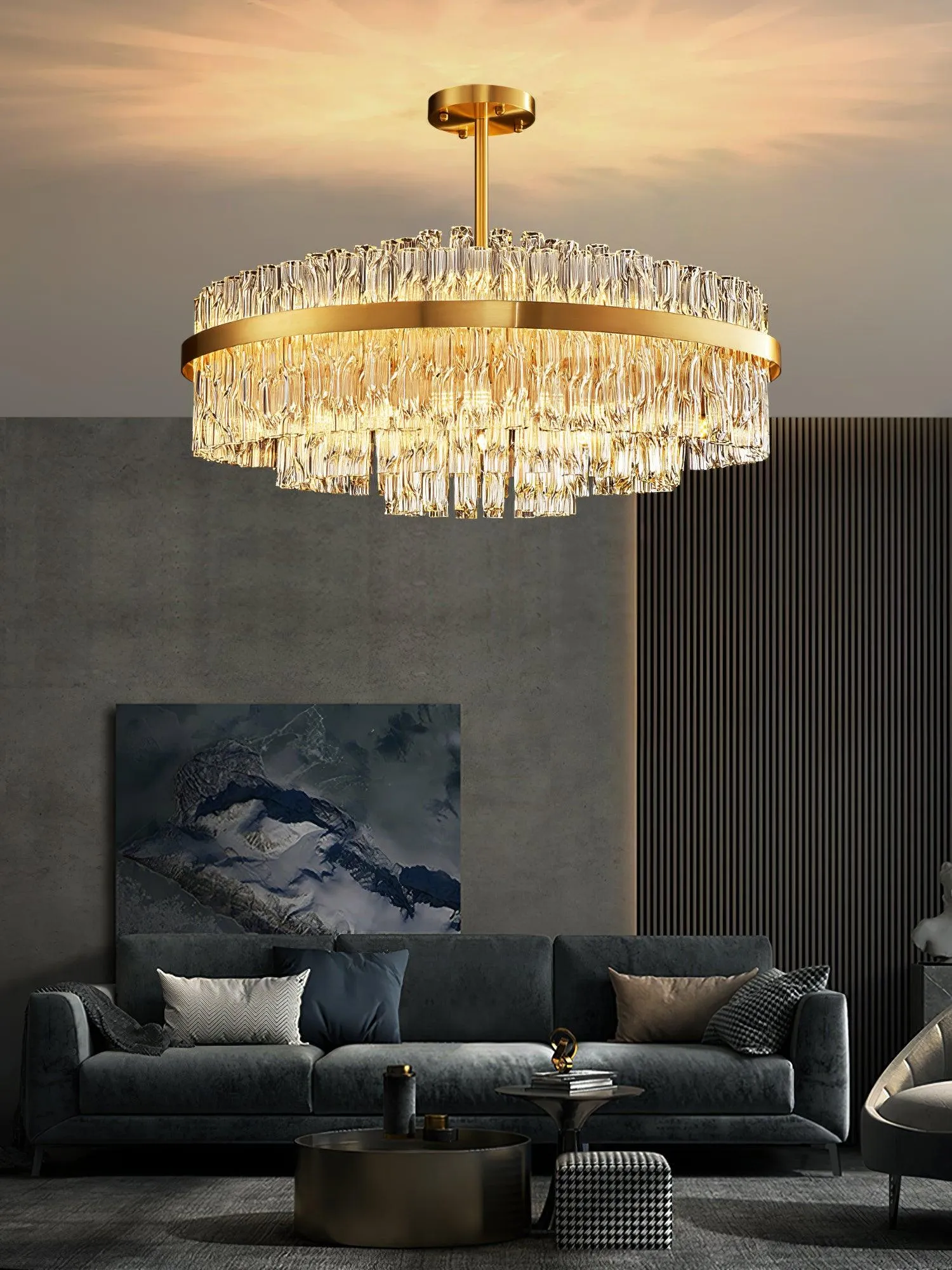 Gold & Clear Rod Chandelier