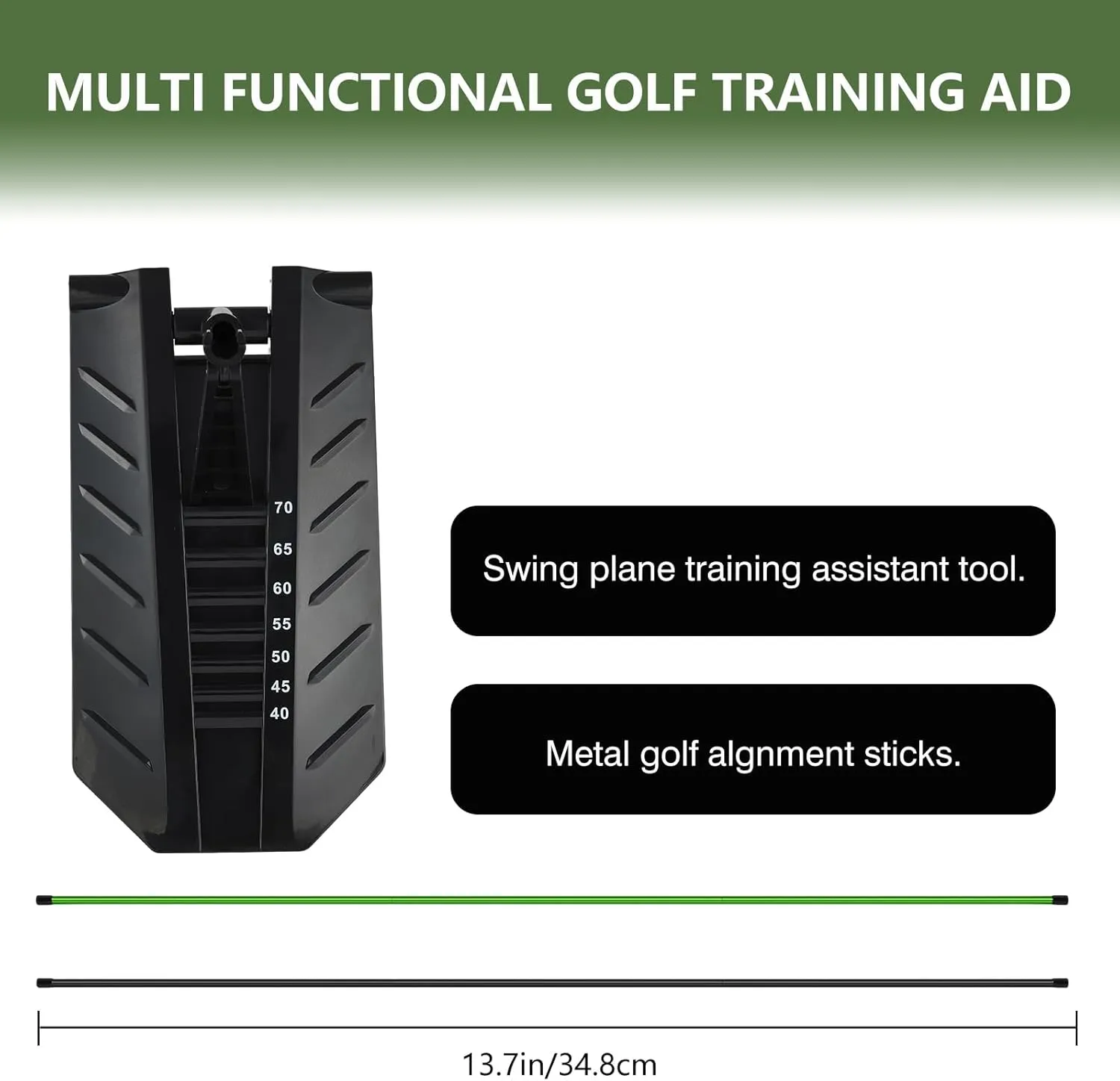 Golf Alignment Stick Holder, Golf Training Aid Teaching Equipment for Aiming, for Aiming, Putting, Full Swing Trainer, Posture Corrector, Golf Swing Trainer with Metal Sticks