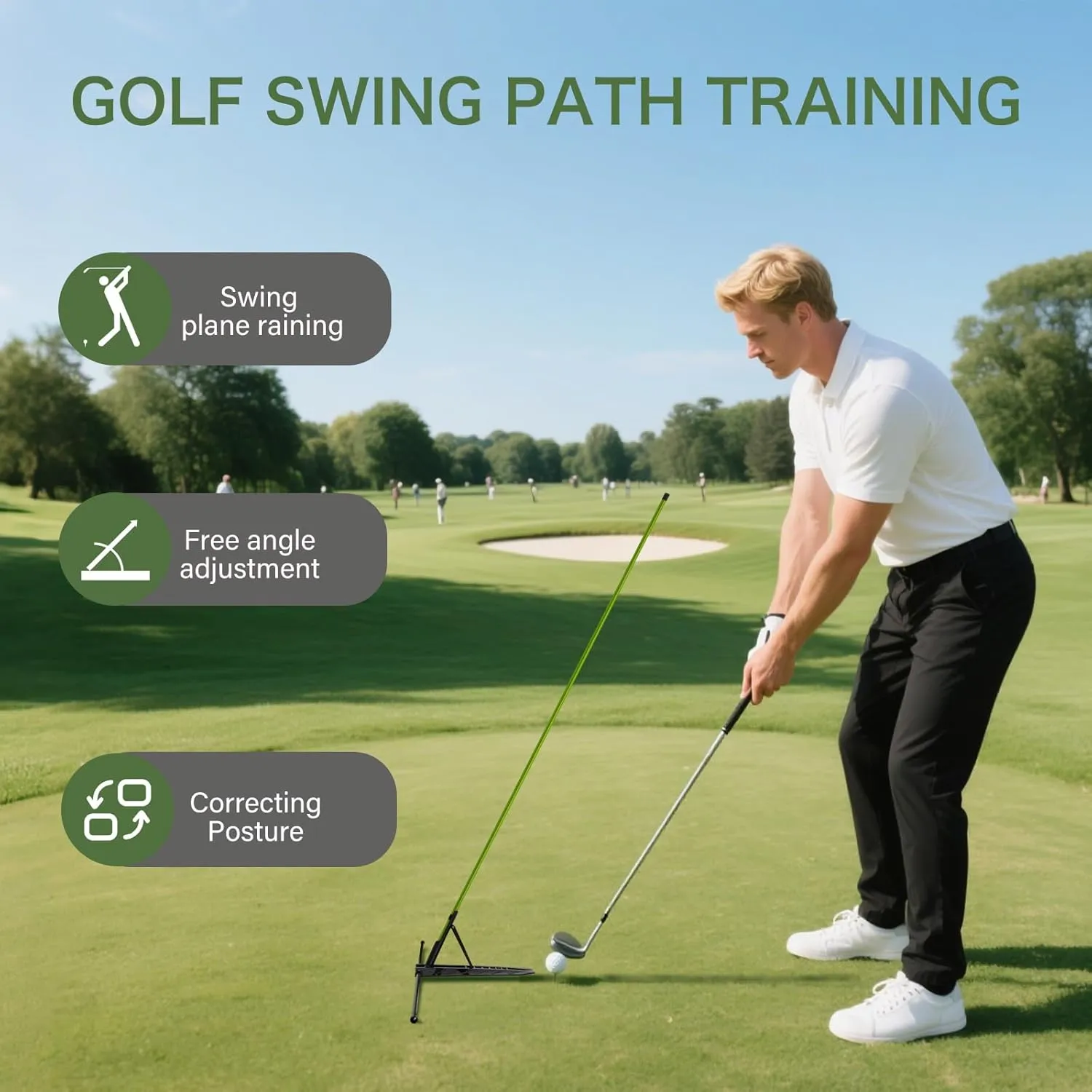 Golf Alignment Stick Holder, Golf Training Aid Teaching Equipment for Aiming, for Aiming, Putting, Full Swing Trainer, Posture Corrector, Golf Swing Trainer with Metal Sticks
