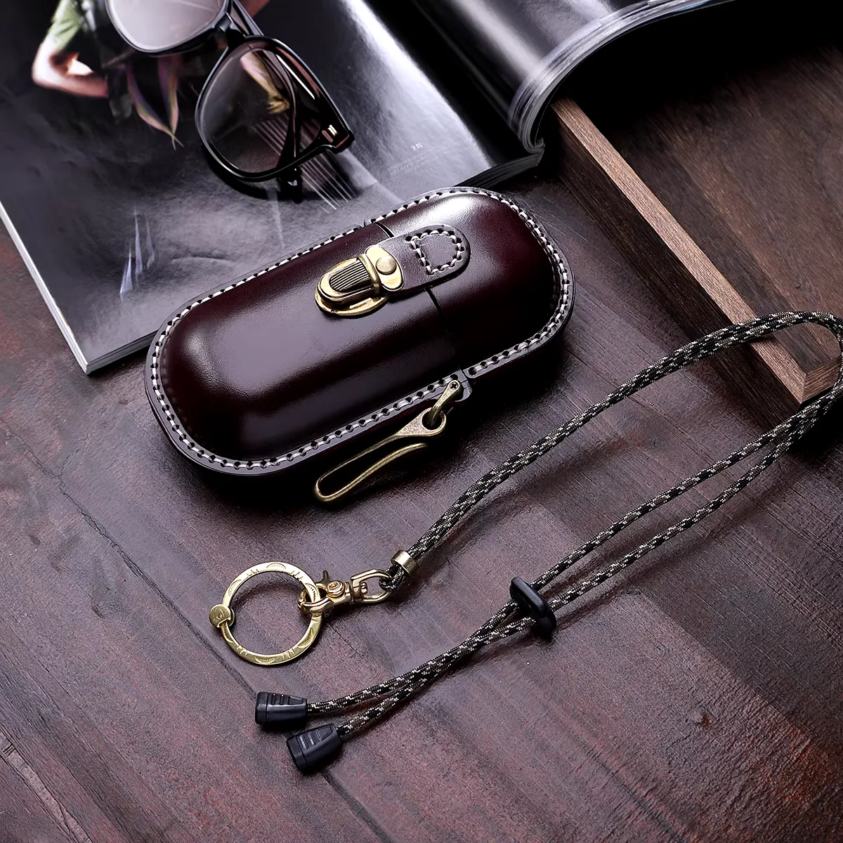 Handmade Cowhide Leather Eyeglass Case - Durable Hard Shell Protection