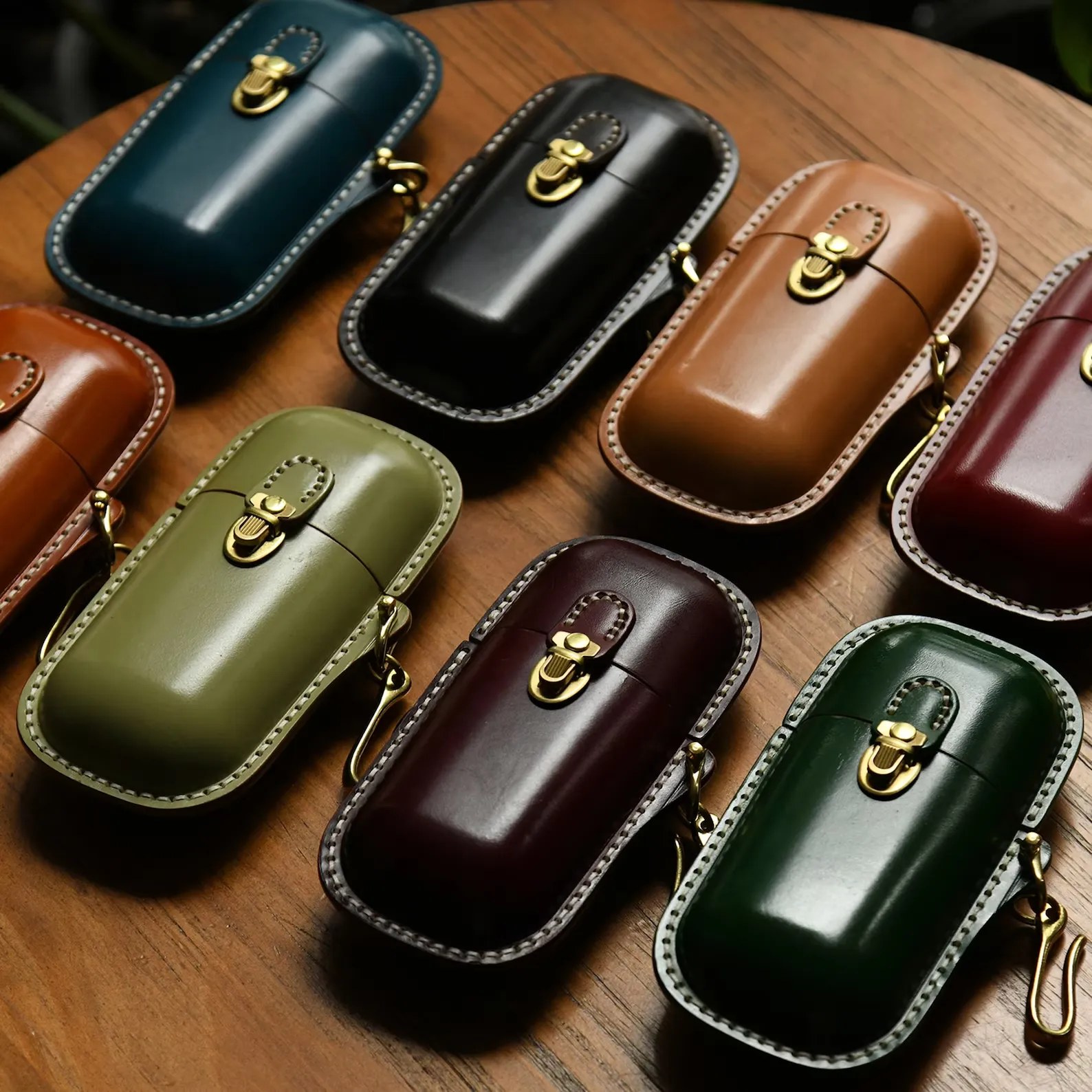 Handmade Cowhide Leather Eyeglass Case - Durable Hard Shell Protection