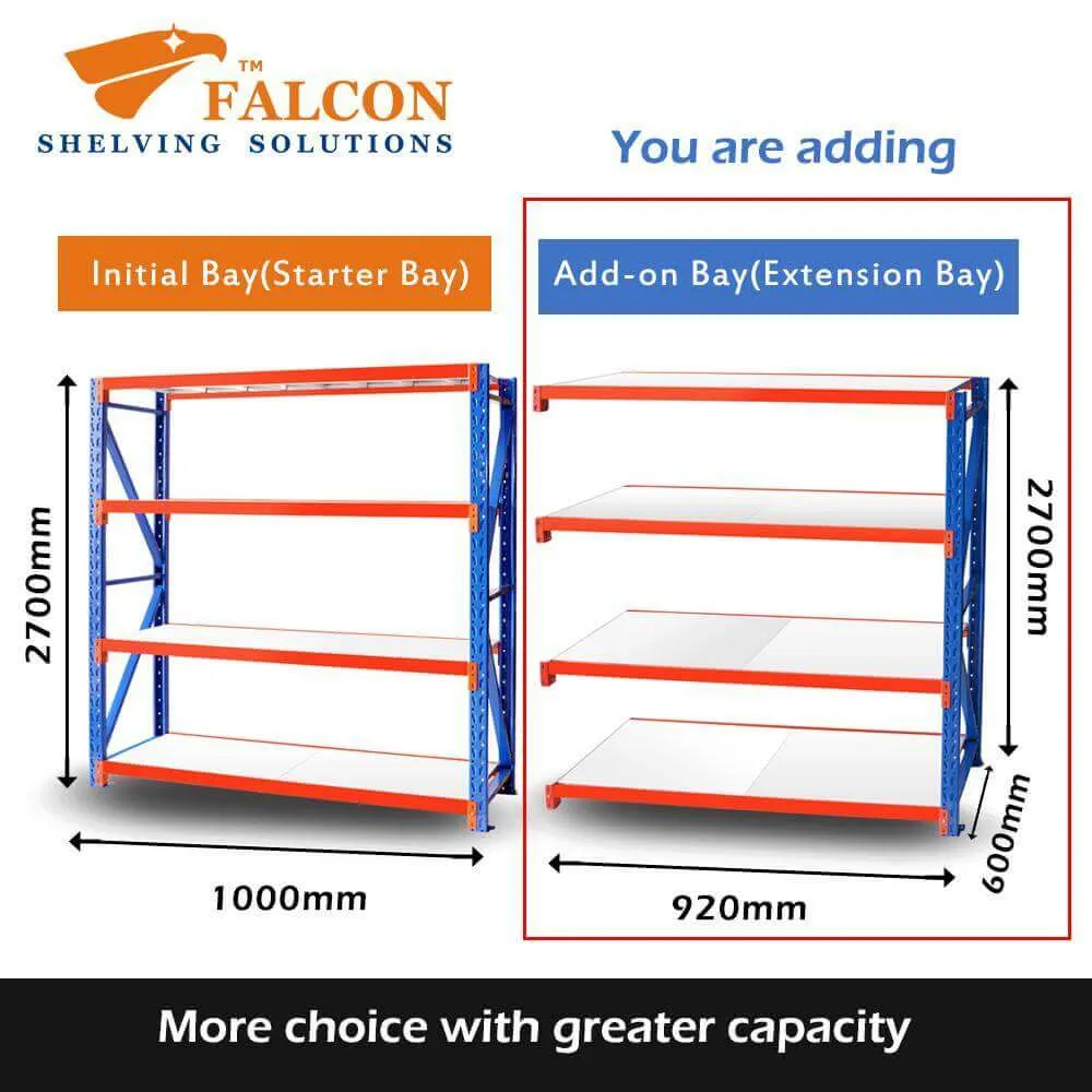 Heavy Duty Shelving 1.0mWx0.6mDx2.7mH Addon 300Kg/L