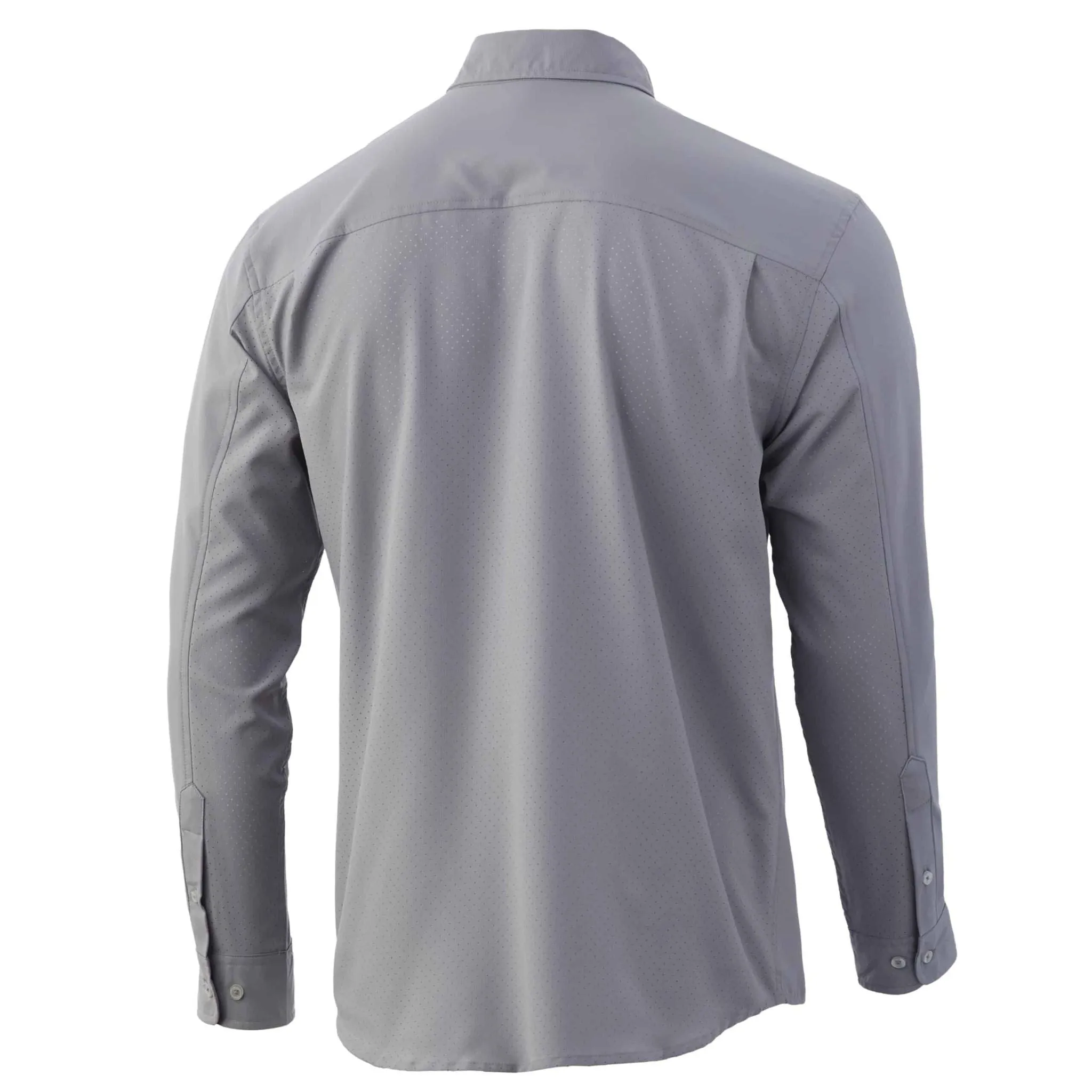 HUK Tide Point Solid Long Sleeve Collared Shirt Overcast Grey