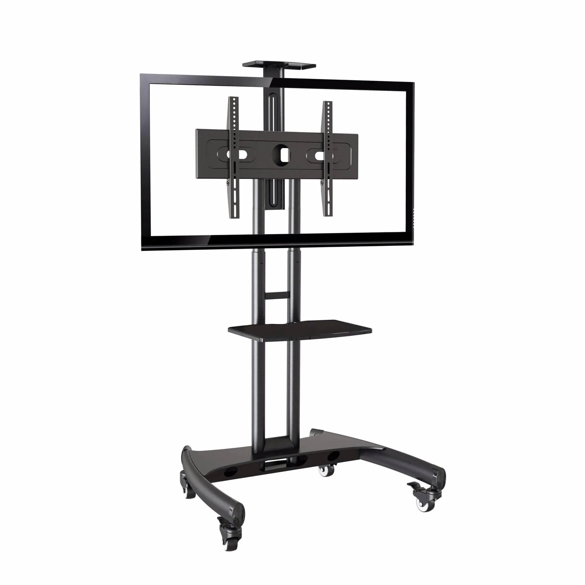 Lorell/Rocelco 32"-70" Mobile Flat Screen, Monitor, A/V and TV Cart with A/V Component and Webcam Shelves, R VSTC, Black