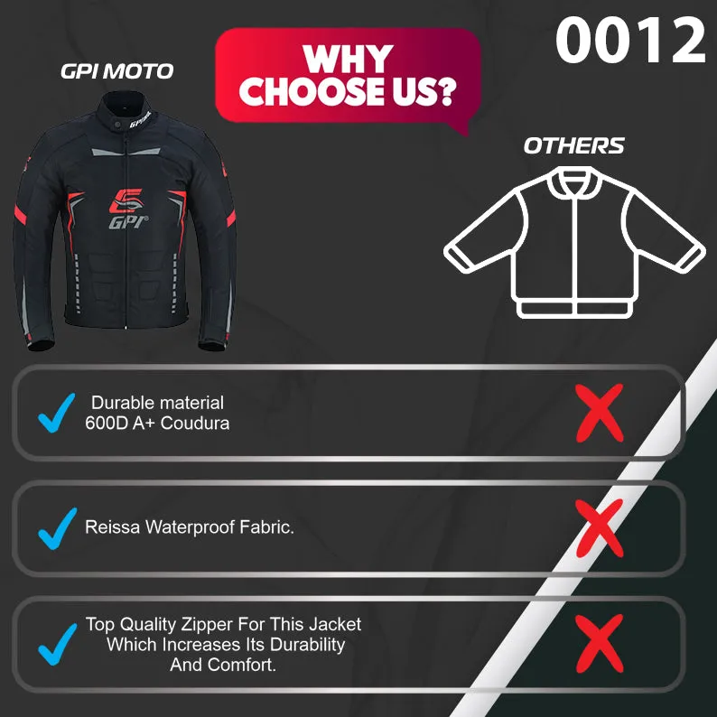 Men's All Season 4 Pockets Water Proof Motorcycle Black/Grey/Red Jacket