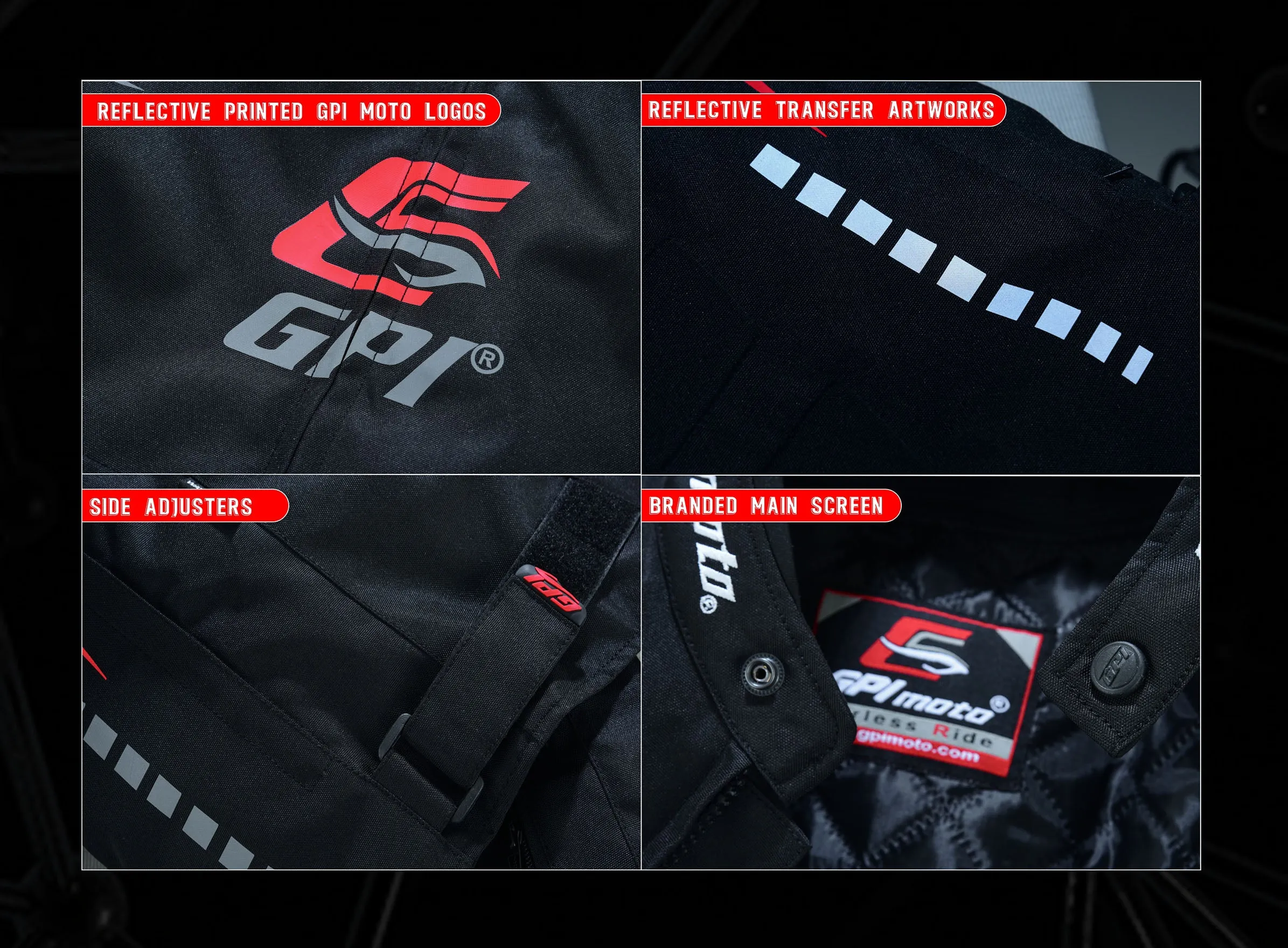 Men's All Season 4 Pockets Water Proof Motorcycle Black/Grey/Red Jacket