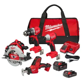 Open Box -  M18 18-Volt Lithium-Ion Brushless Cordless Combo Kit (4-Tool) with 2-Batteries, 1-Charger and Tool Bag