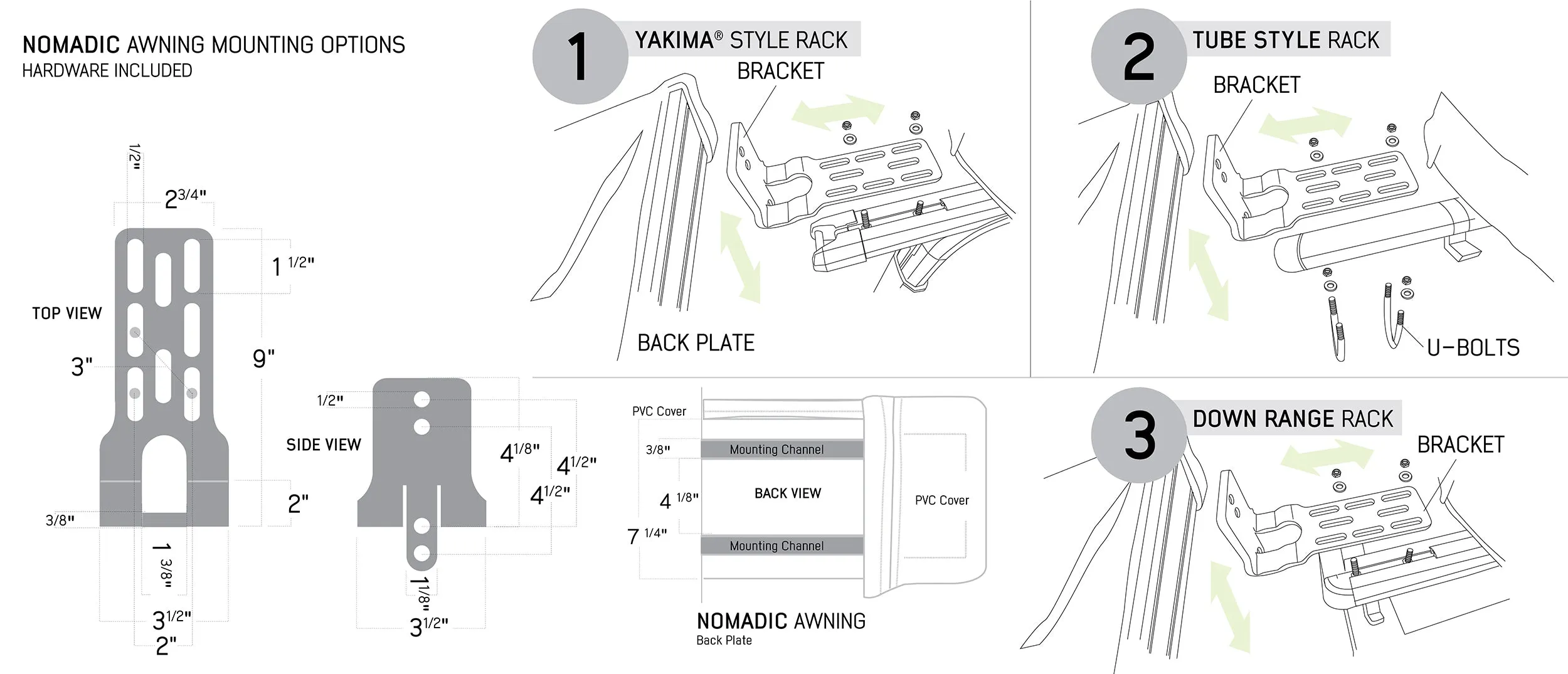 OVERLAND VEHICLE SYSTEMS | Nomadic Awning 270 Awning & Wall 1, 2, & 3, Mounting Brackets Passenger Side (19549907)