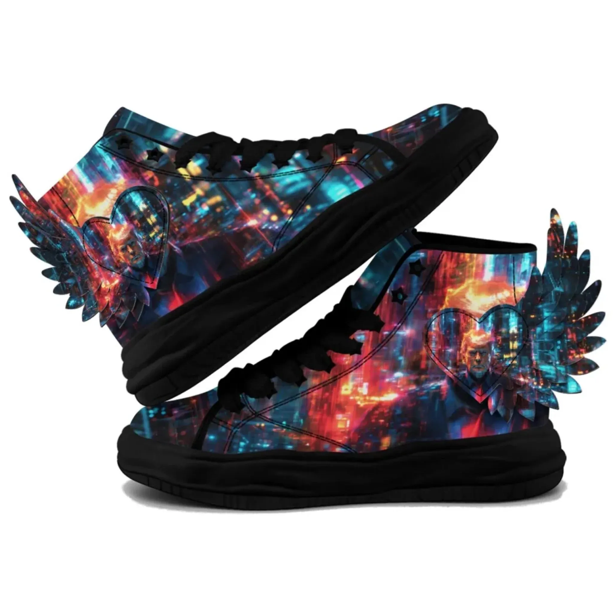 Personalized Trump Sneakers, Custom Canvas  High Top Shoes, Angel's Wings Decoration Unisex Shoes