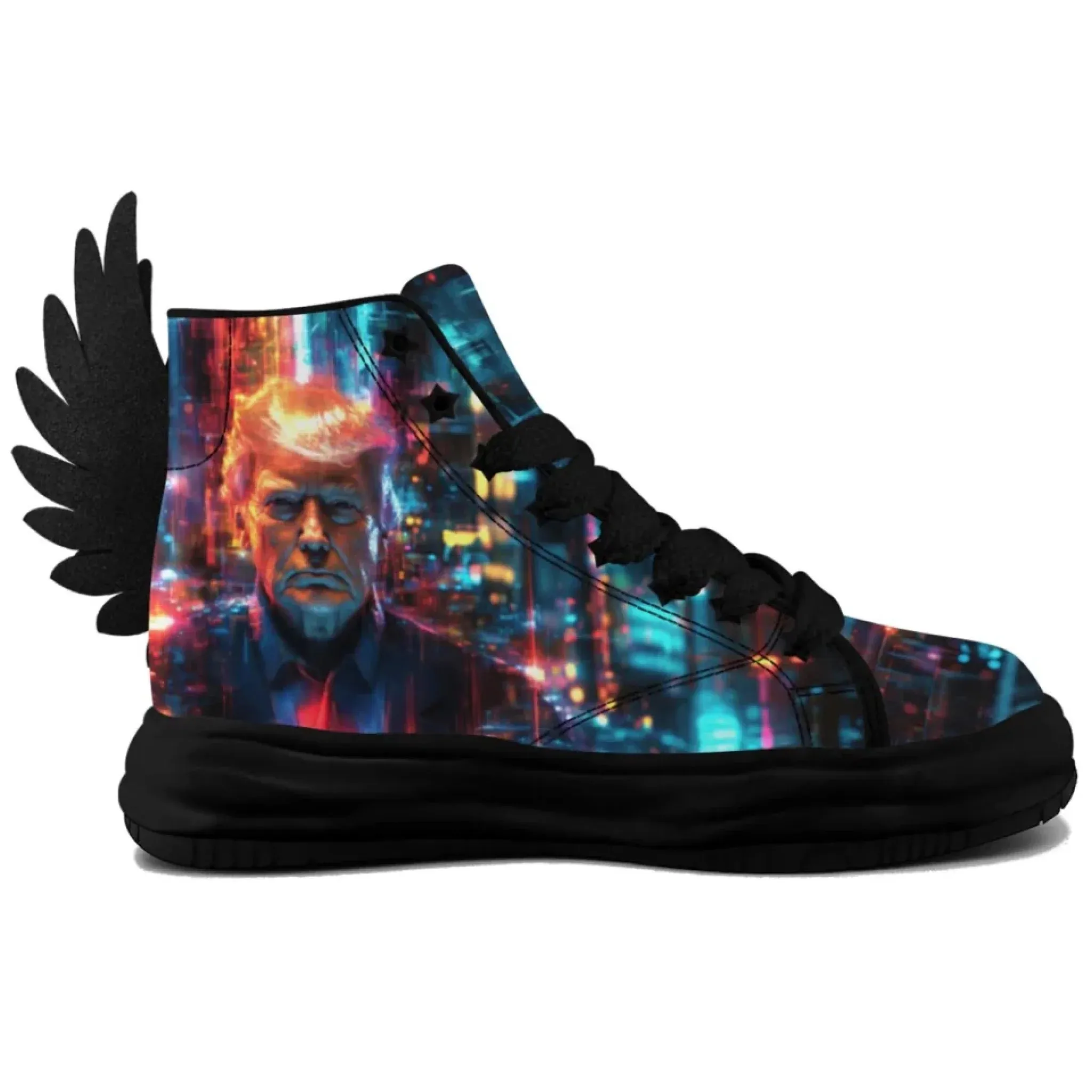Personalized Trump Sneakers, Custom Canvas  High Top Shoes, Angel's Wings Decoration Unisex Shoes
