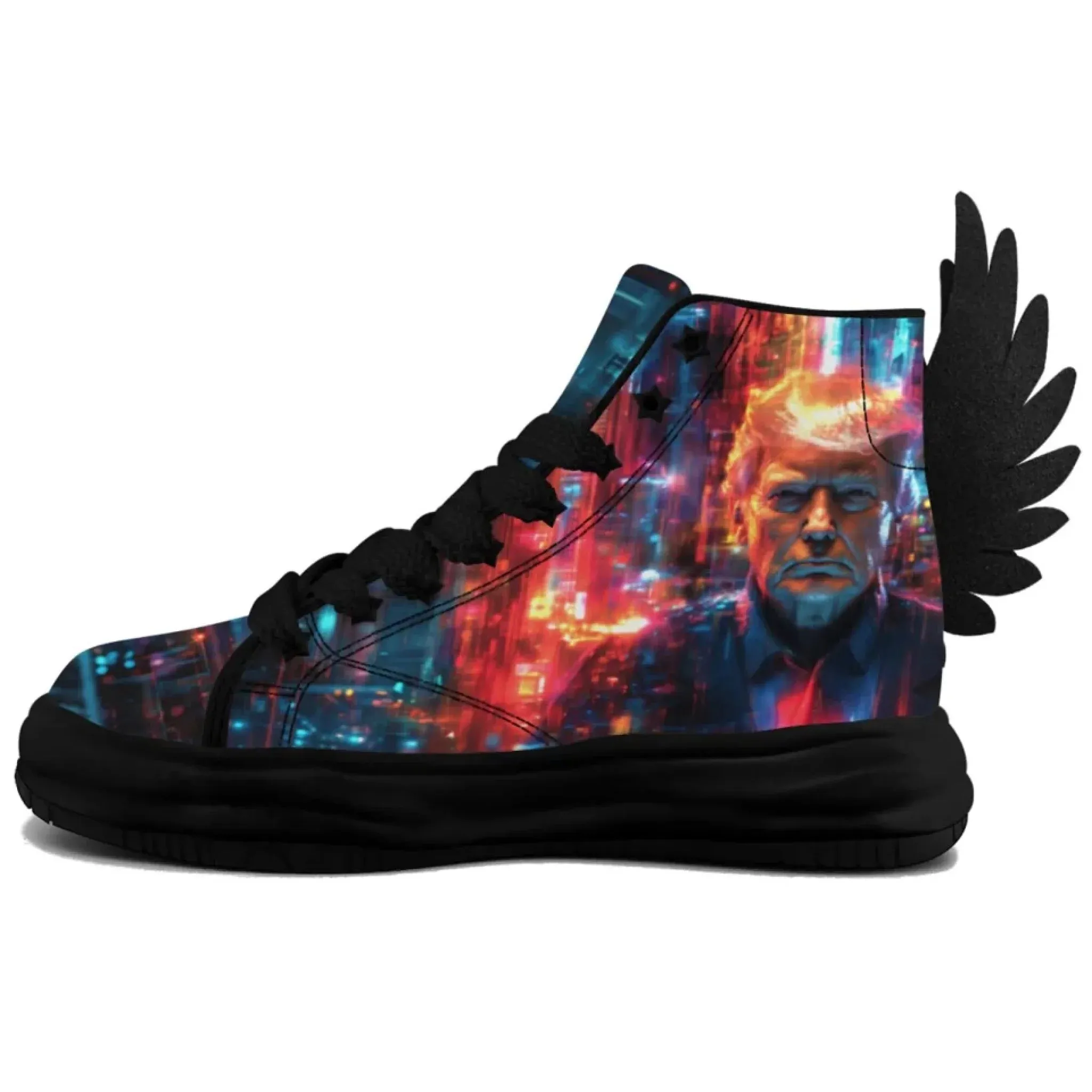 Personalized Trump Sneakers, Custom Canvas  High Top Shoes, Angel's Wings Decoration Unisex Shoes