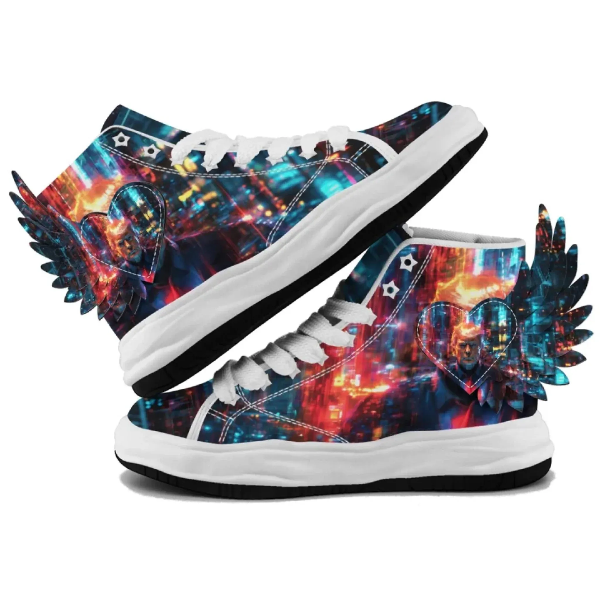 Personalized Trump Sneakers, Custom Canvas  High Top Shoes, Angel's Wings Decoration Unisex Shoes