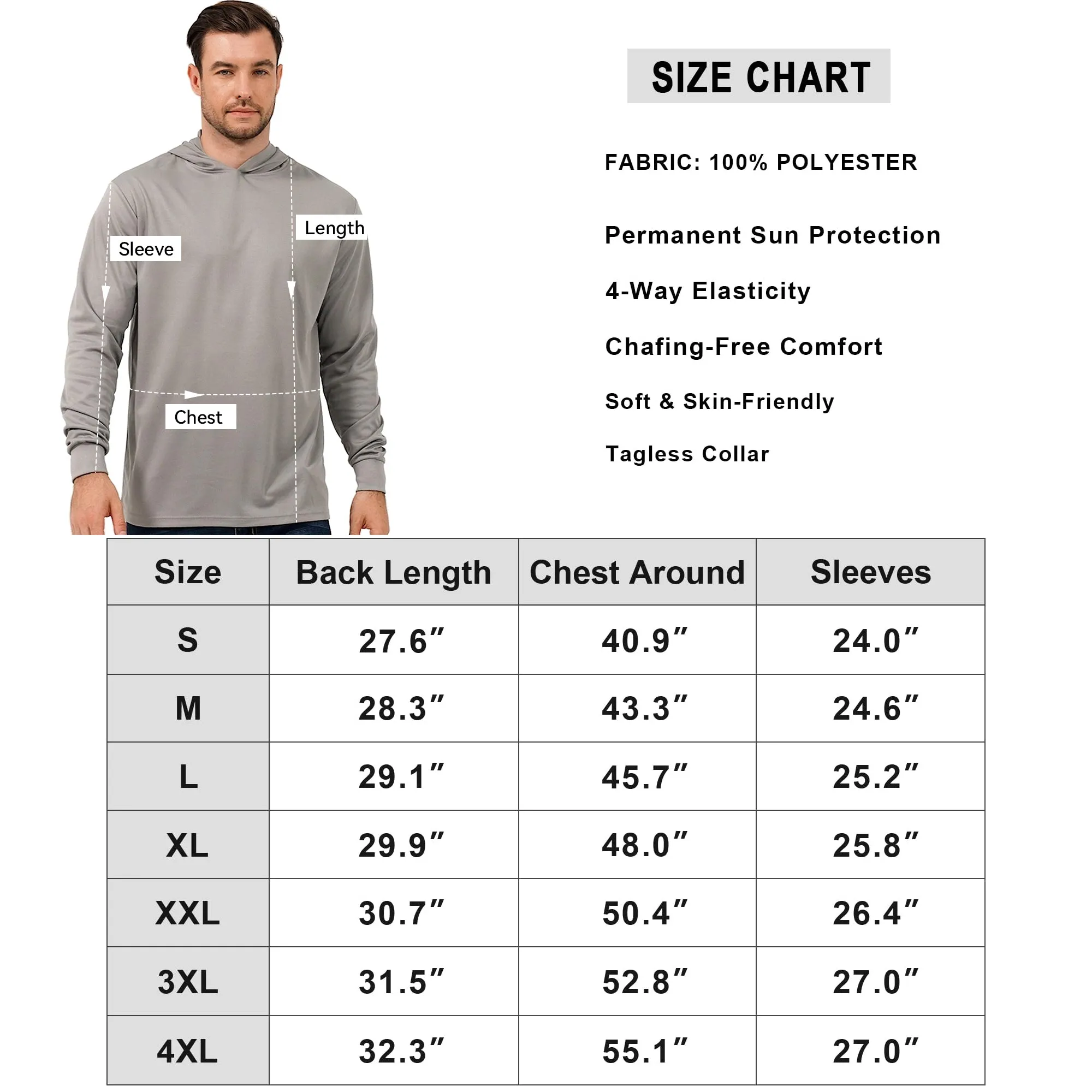 ProtectX 2-Pack Gray Lightweight Long Sleeve Hoodies UPF 50  Sun Protection Shirts For Men