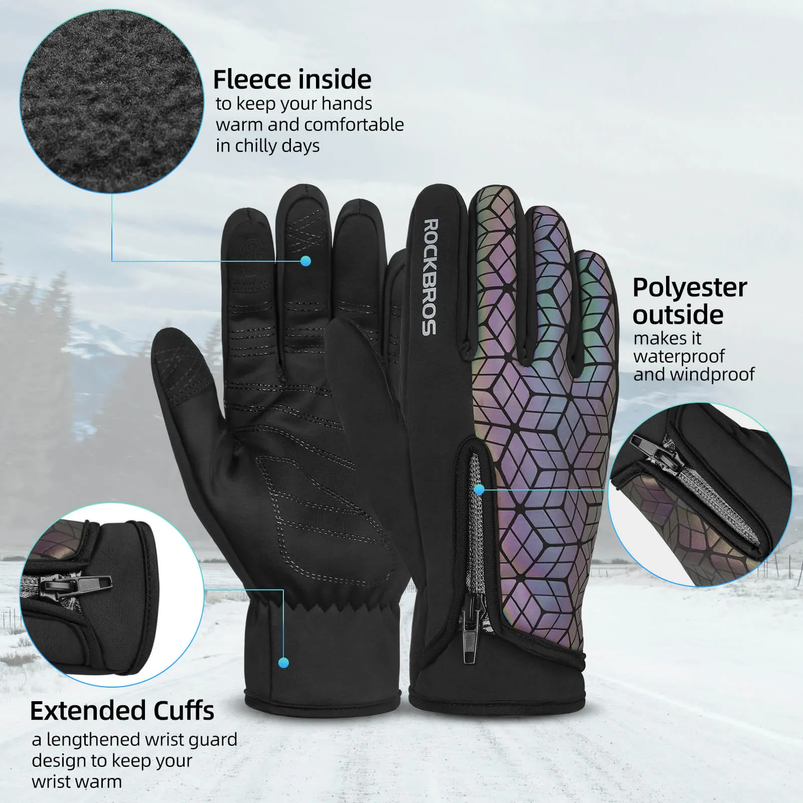 ROCKBROS Winter Warm Touchscreen Anti-Slip Cycling Gloves