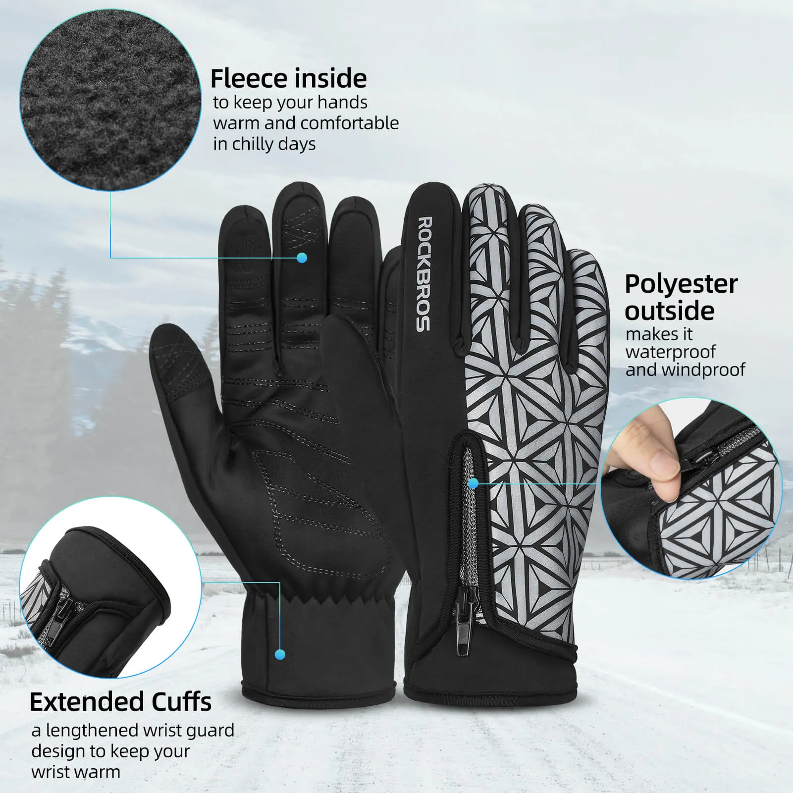 ROCKBROS Winter Warm Touchscreen Anti-Slip Cycling Gloves