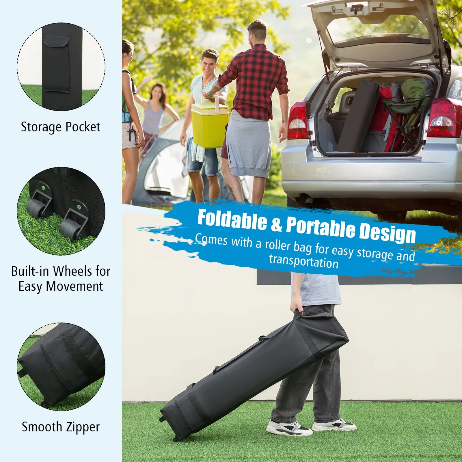 Tangkula 10x10 ft Pop Up Canopy with Dual Awnings, Outdoor Canopy Tent with Center Lock