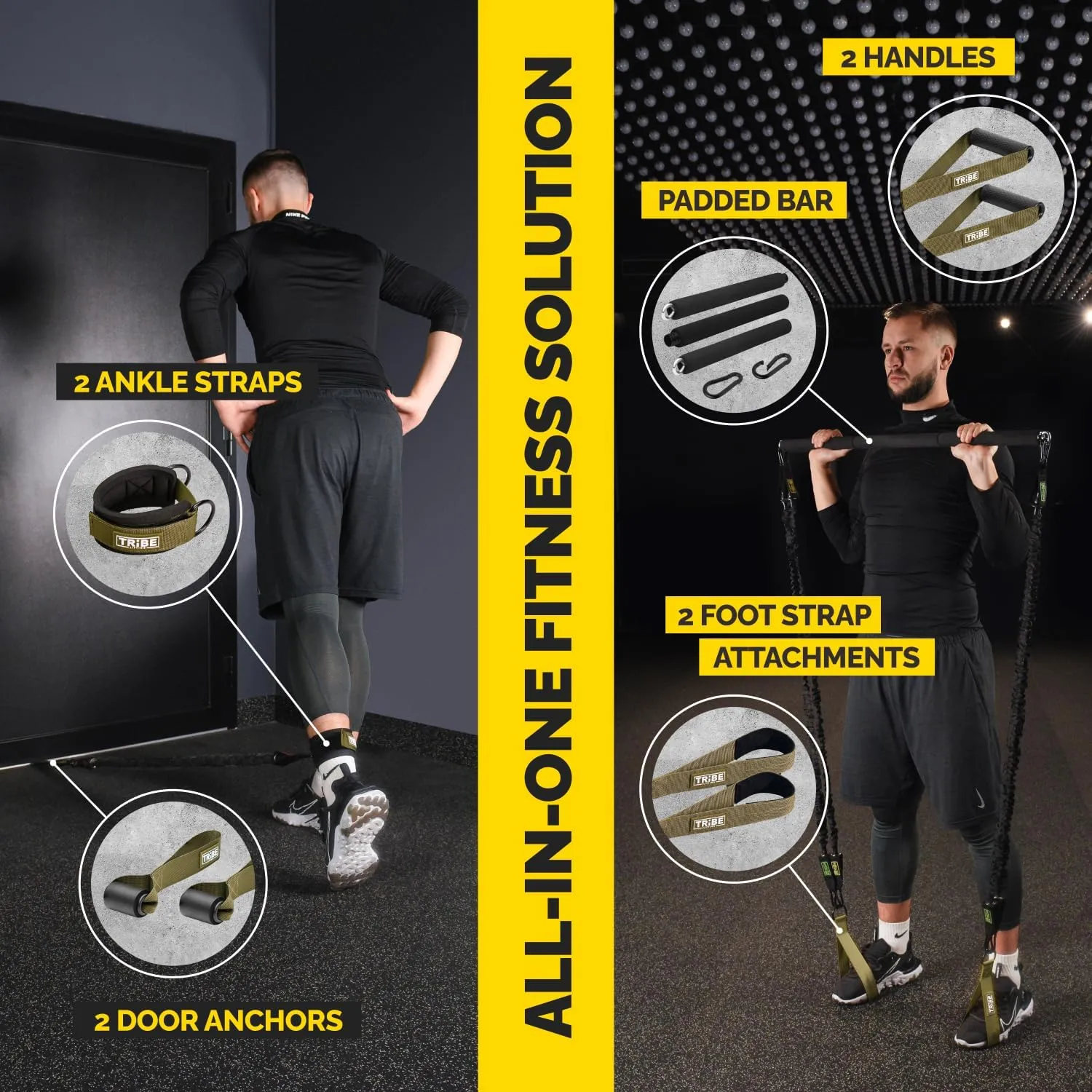 Tube Resistance Bands for Working Out Men and Women - Exercise Bands Resistance Bands Set, Resistance Band Bar, Handles, Ankle Straps, Foot Straps and Door Anchor