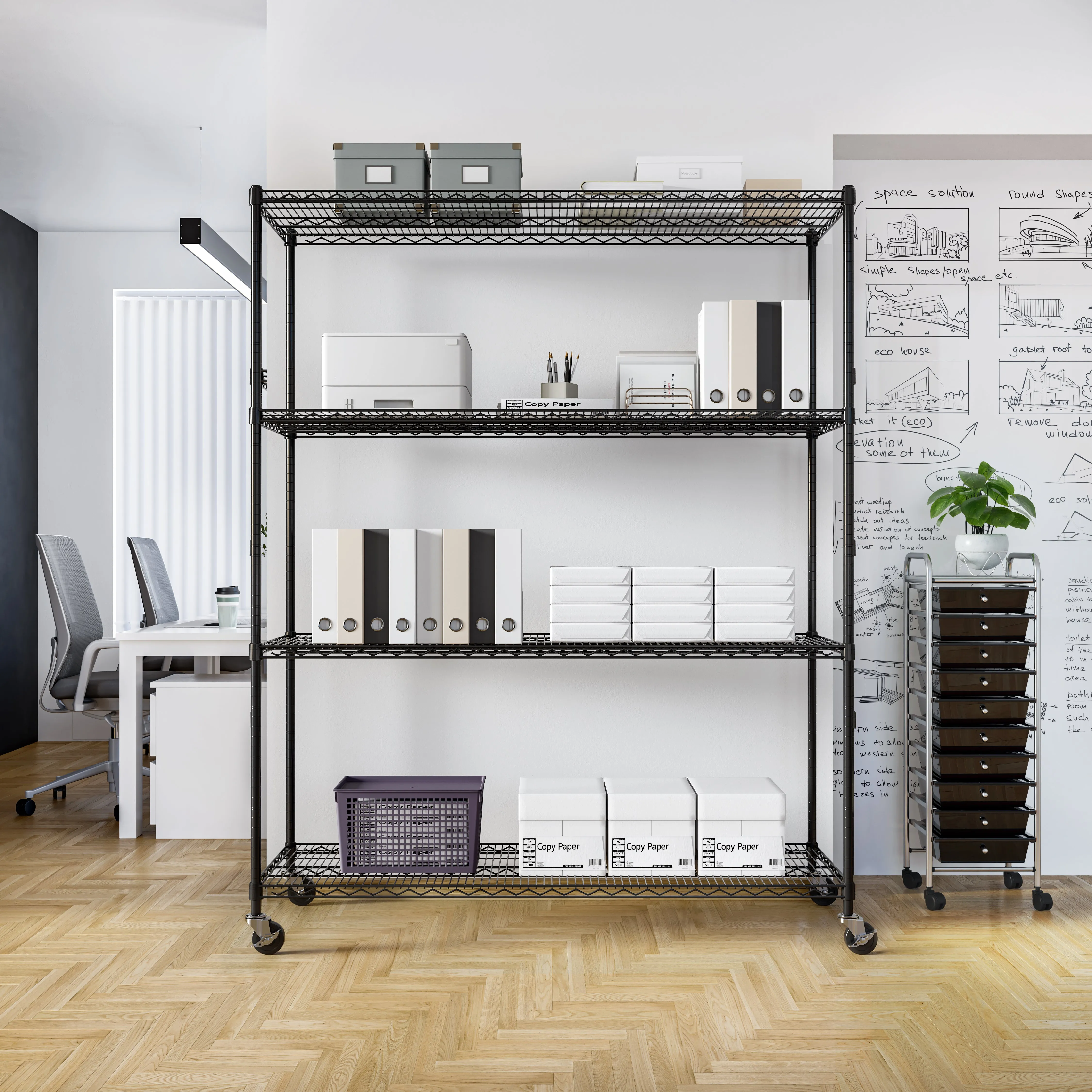 UltraDurable® 4-Tier NSF Steel Shelving, Black