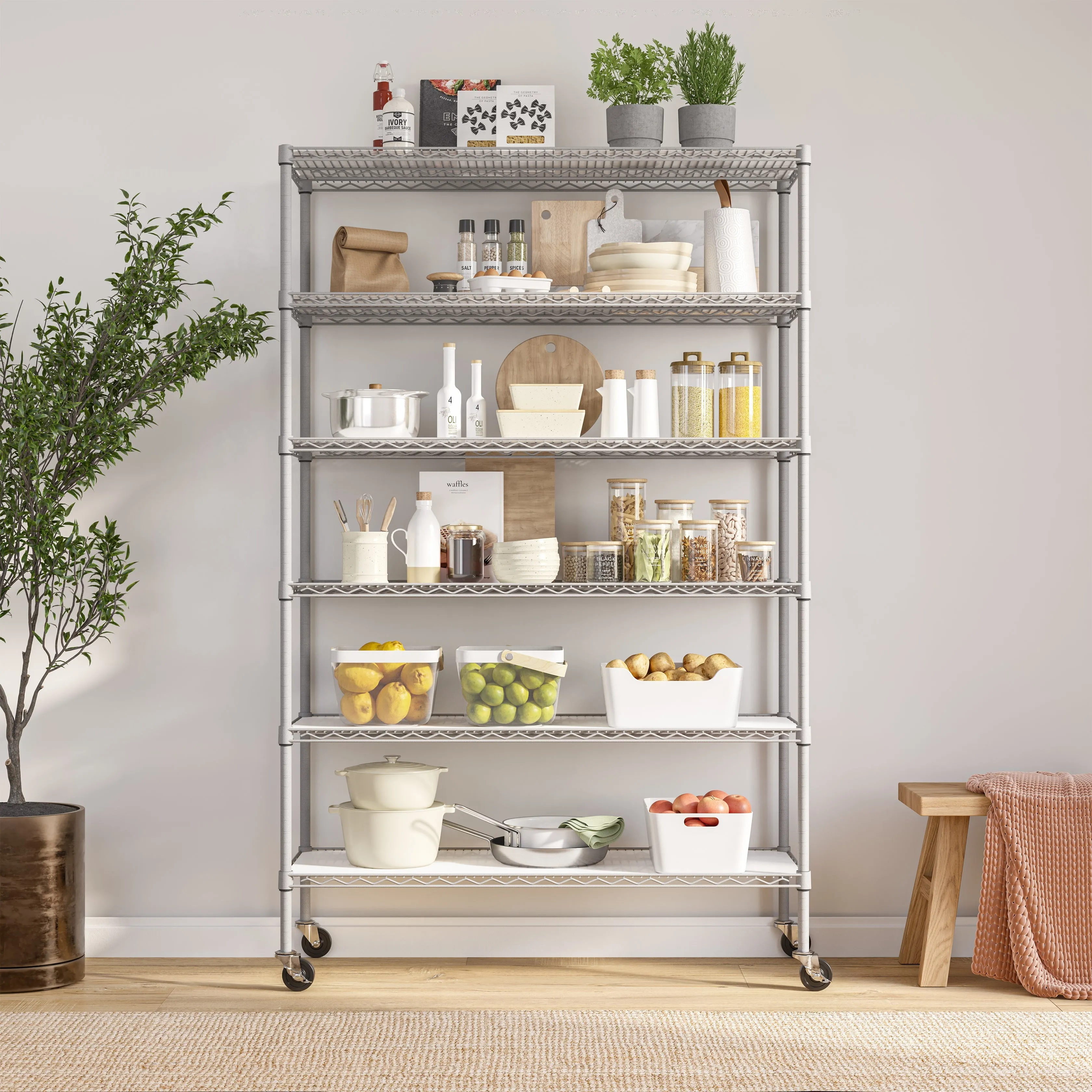 UltraDurable® 6-Tier NSF Steel Shelving with Shelf Liners, Granite