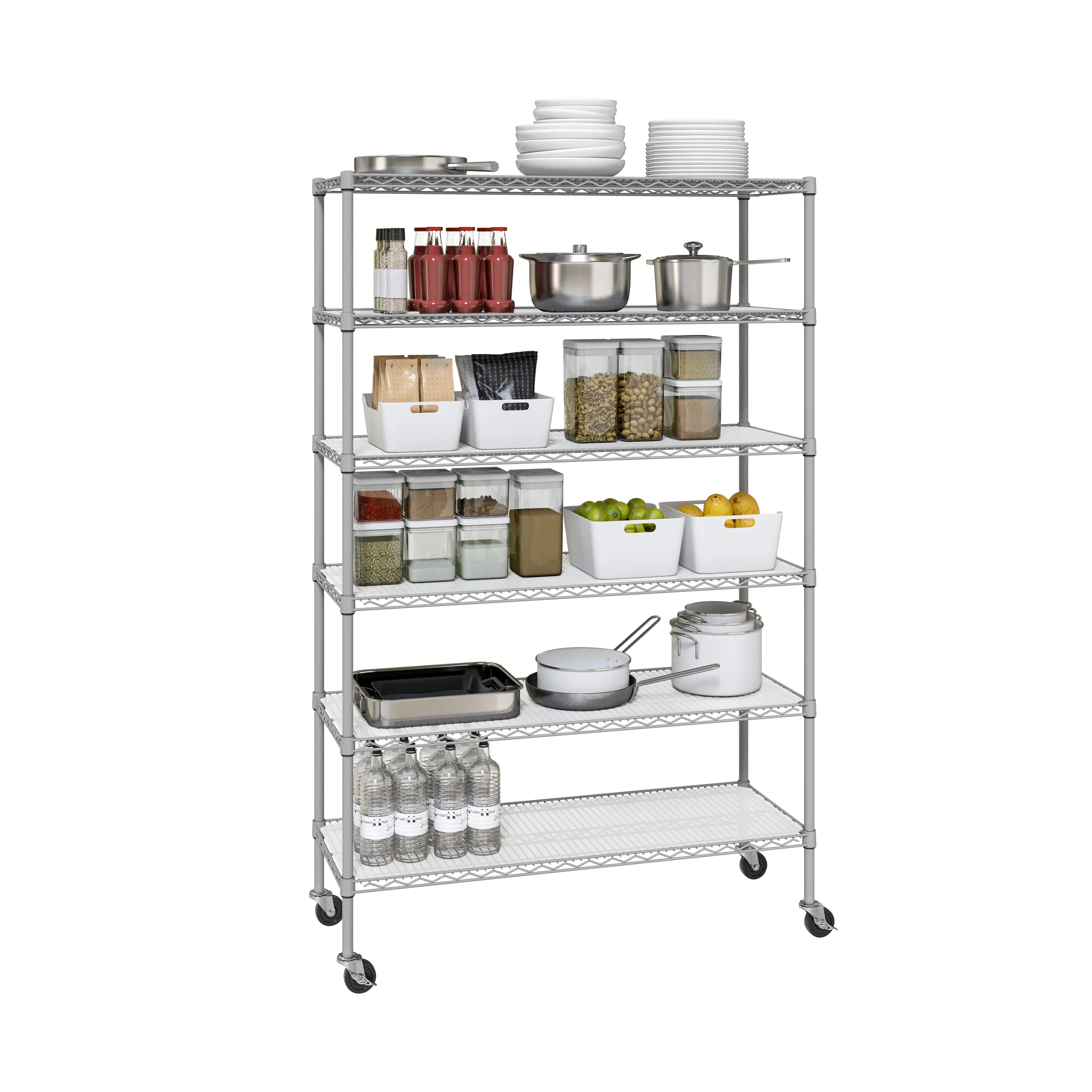 UltraDurable® 6-Tier NSF Steel Shelving with Shelf Liners, Granite