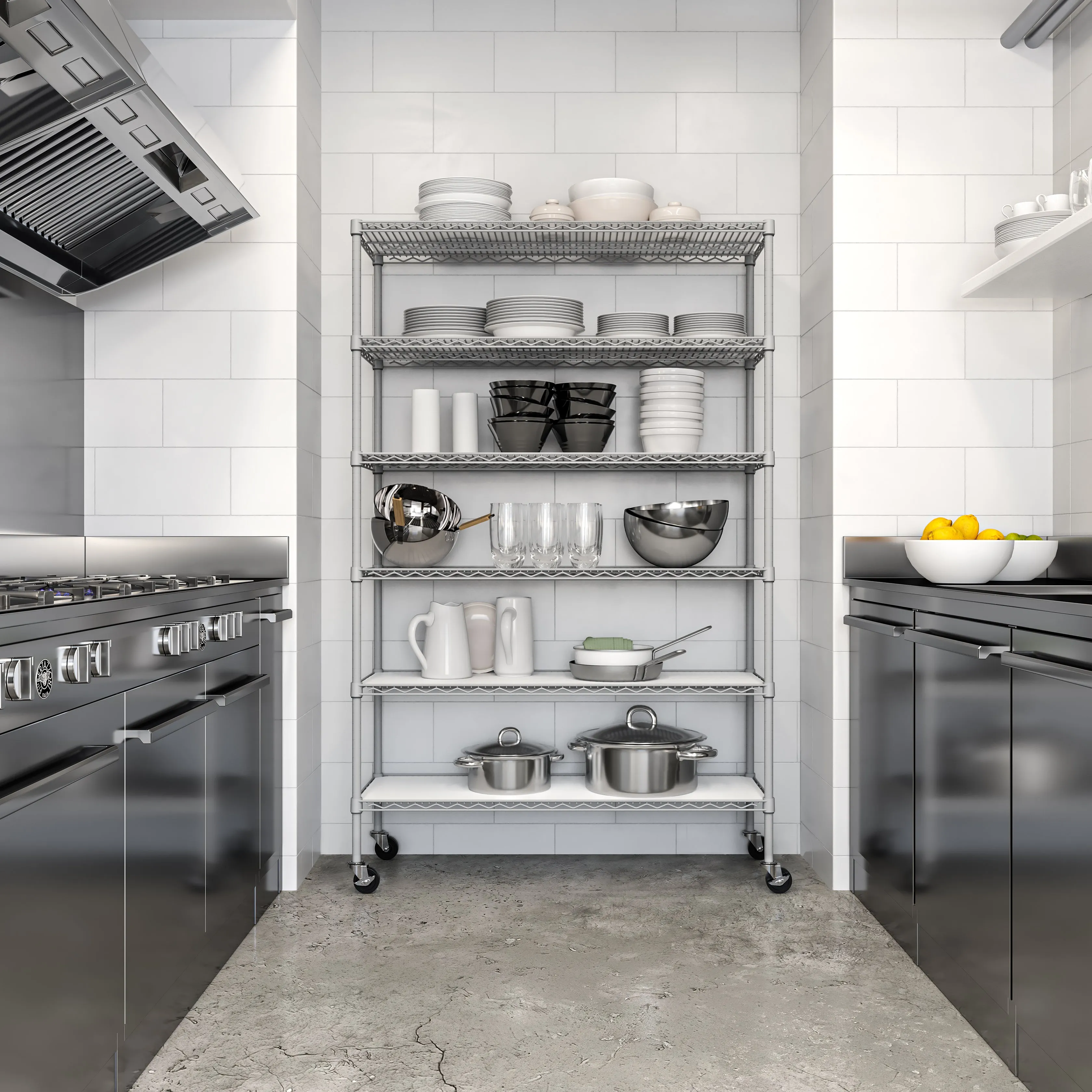 UltraDurable® 6-Tier NSF Steel Shelving with Shelf Liners, Granite