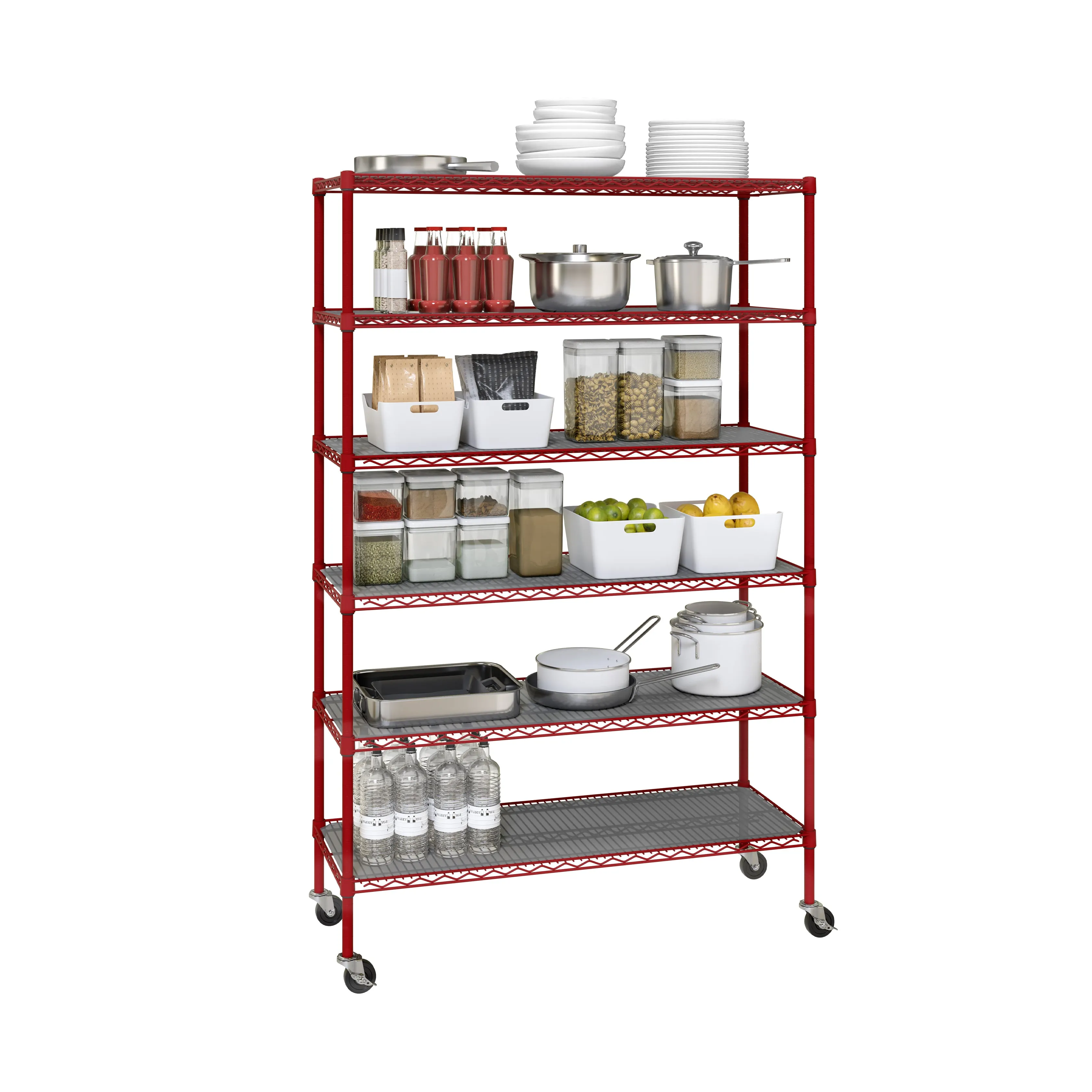 UltraDurable® 6-Tier NSF Steel Shelving with Shelf Liners, Red