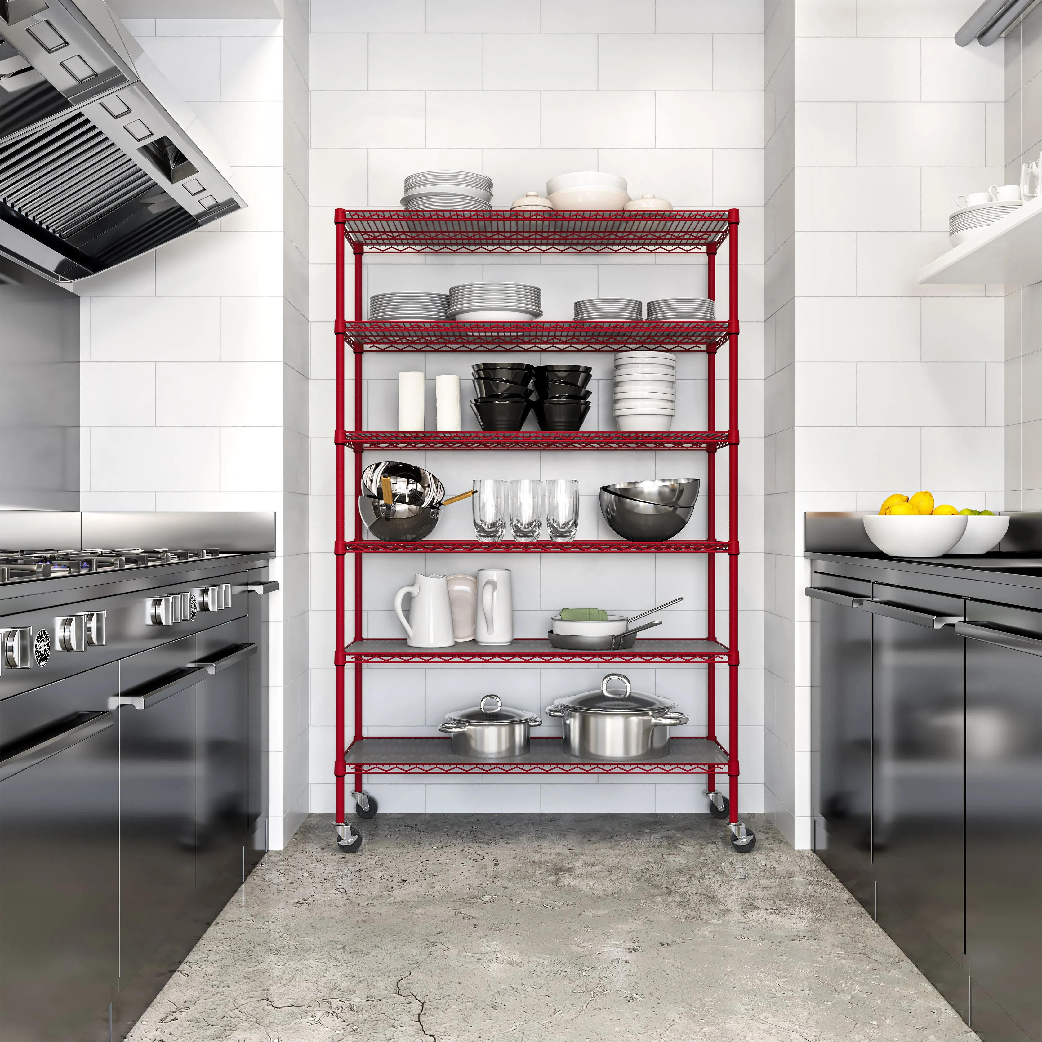 UltraDurable® 6-Tier NSF Steel Shelving with Shelf Liners, Red