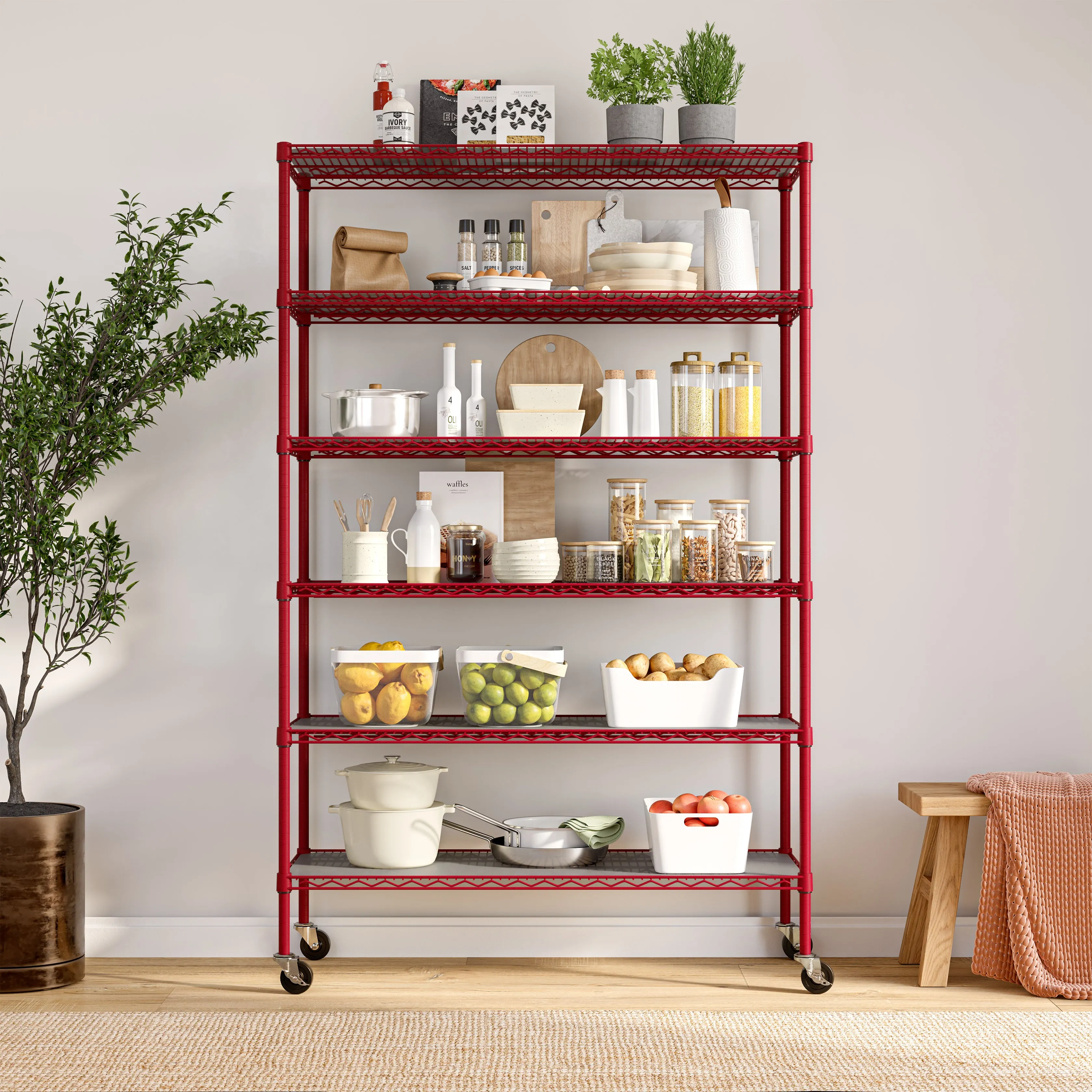UltraDurable® 6-Tier NSF Steel Shelving with Shelf Liners, Red