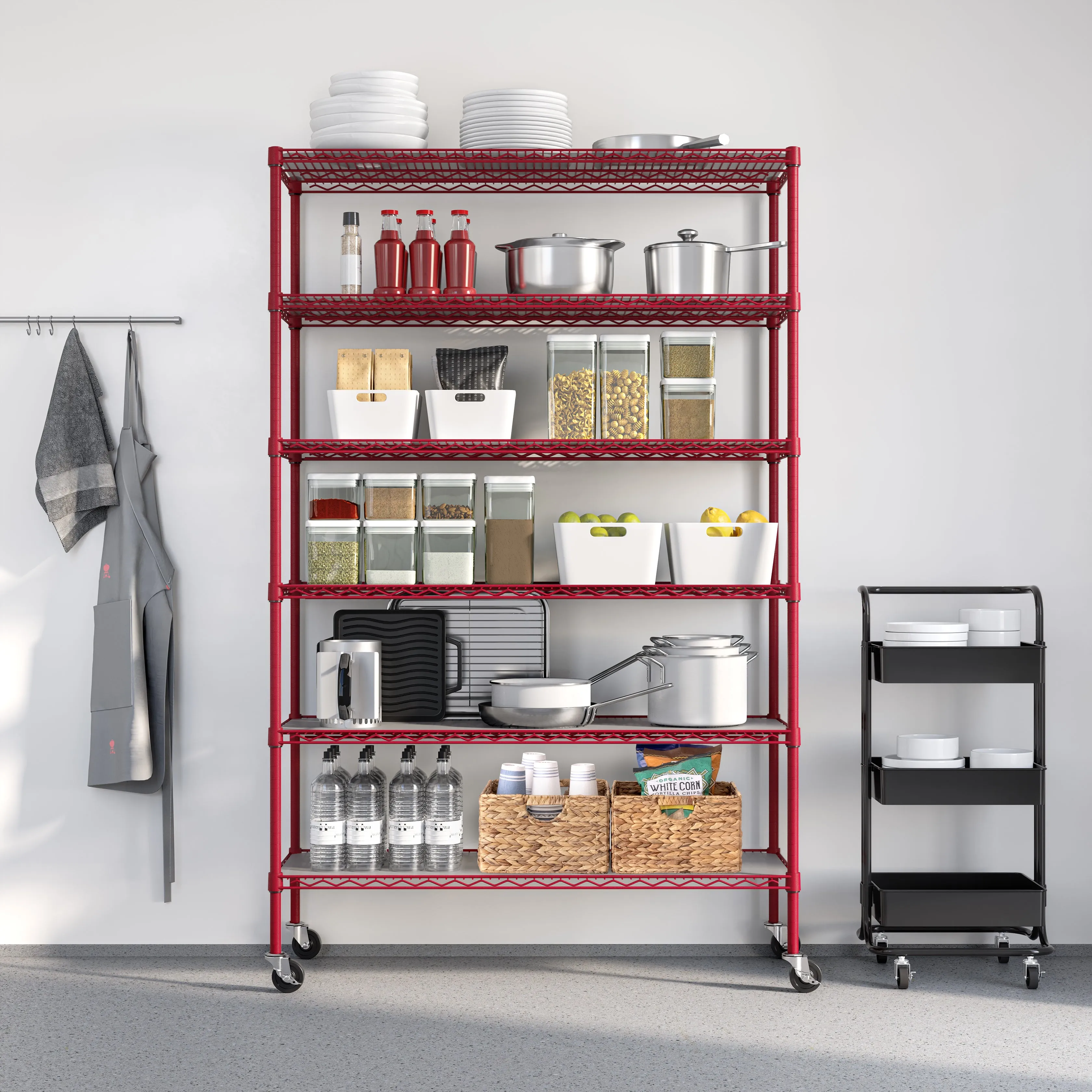 UltraDurable® 6-Tier NSF Steel Shelving with Shelf Liners, Red